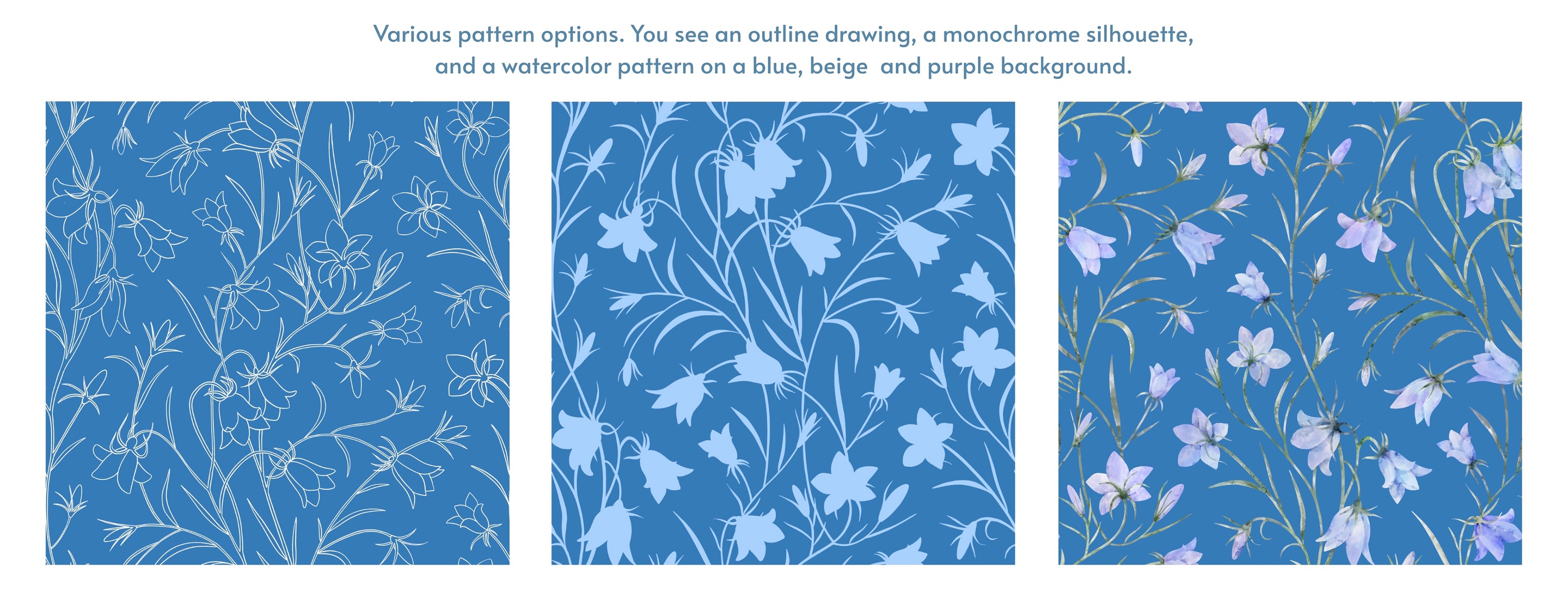 Seamless pattern with watercolor flowers bluebells — Изображение №2 — Иллюстрация на Dprofile