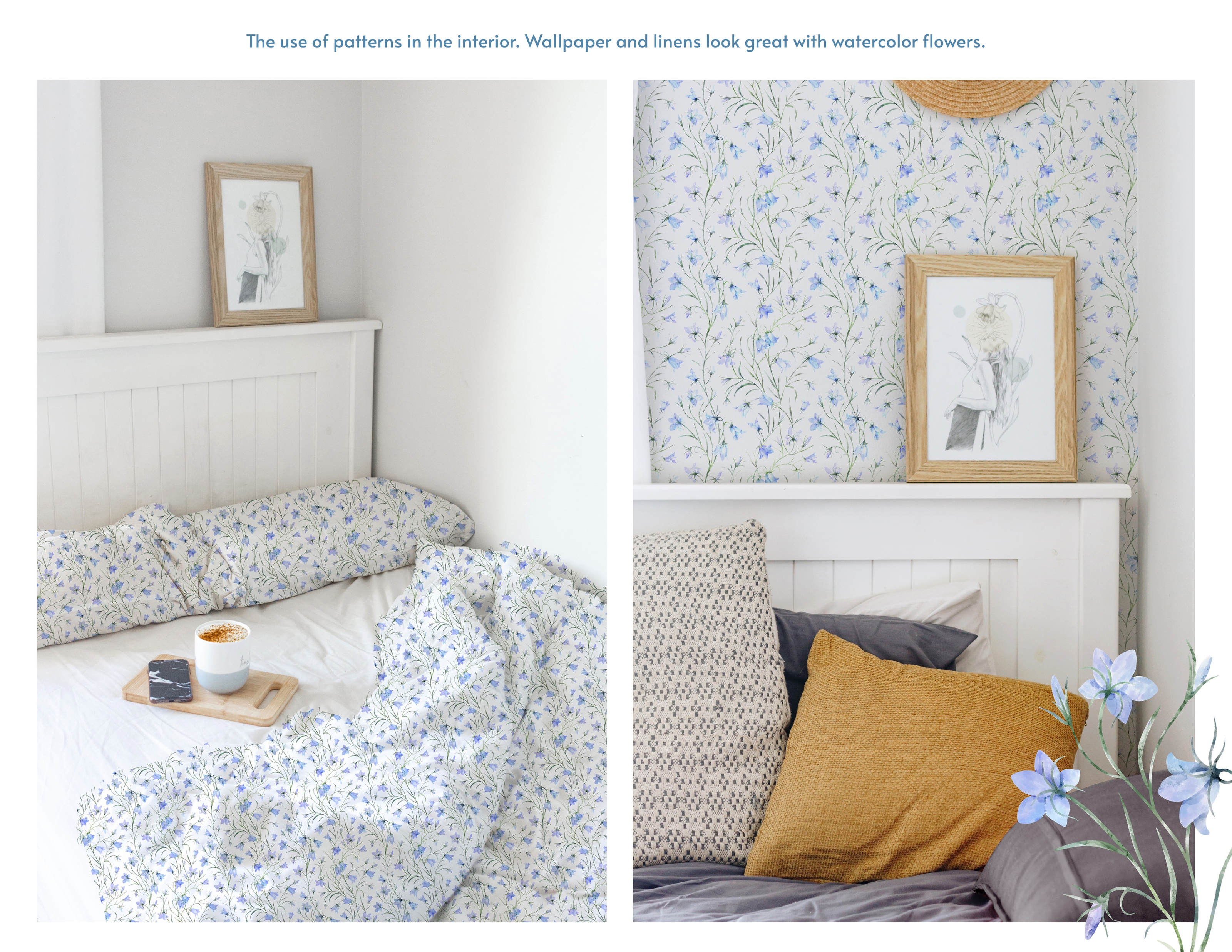 Seamless pattern with watercolor flowers bluebells — Изображение №7 — Иллюстрация на Dprofile