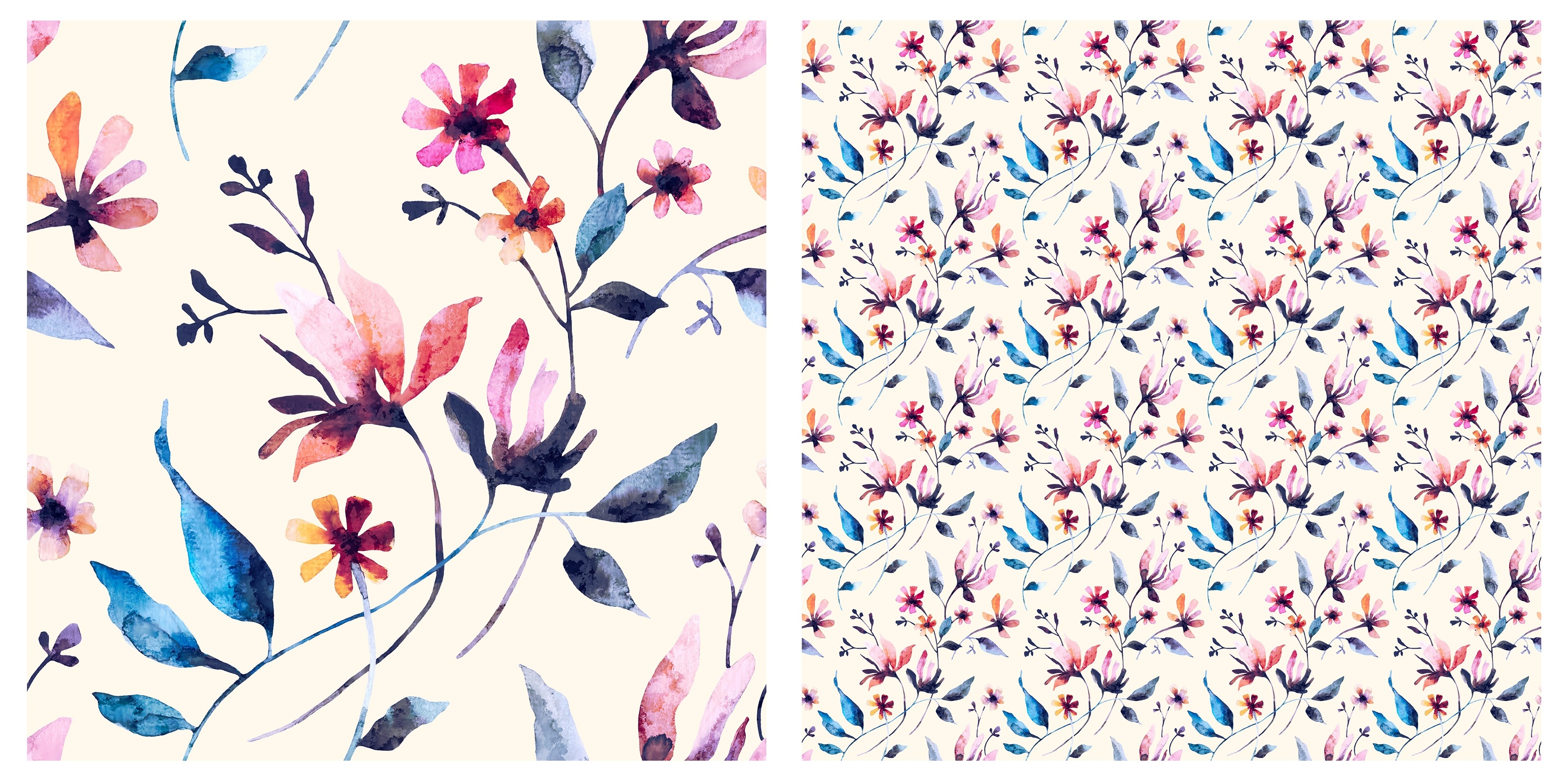 Seamless hand drawn watercolor flower pattern — Изображение №1 — Иллюстрация на Dprofile