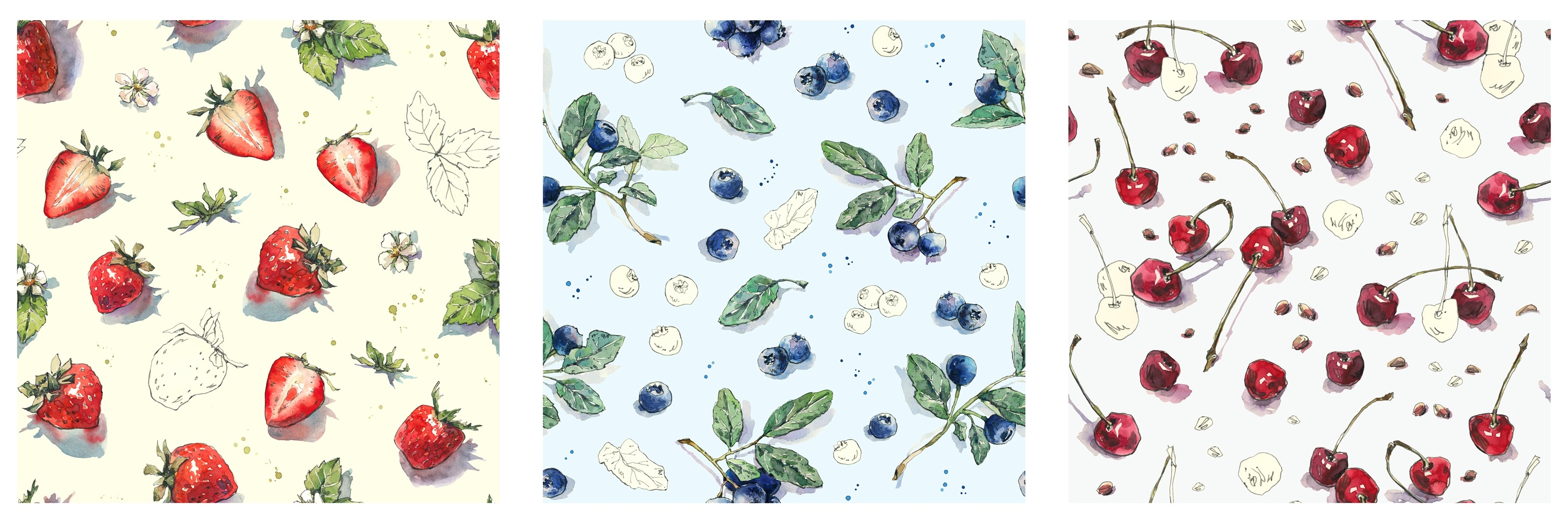 Set of seamless patterns with watercolor berries — Изображение №1 — Иллюстрация на Dprofile
