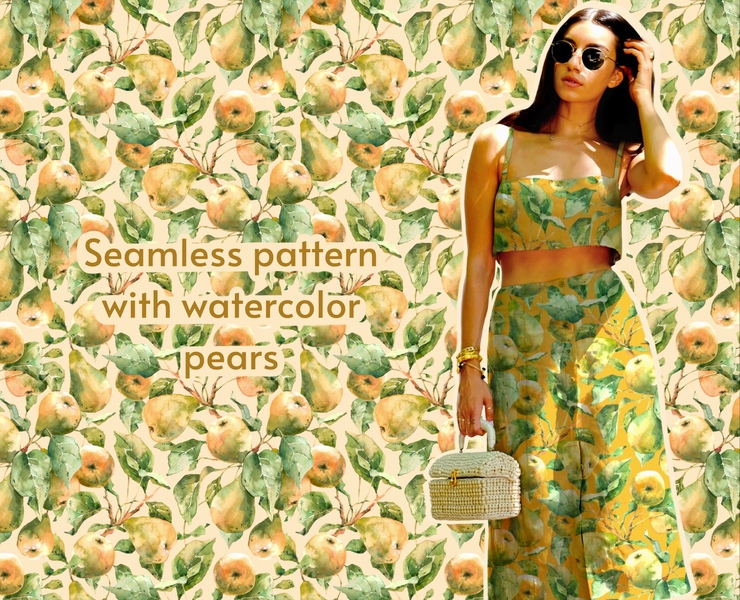 Seamless pattern with hand drawn watercolor pears — Иллюстрация на Dprofile