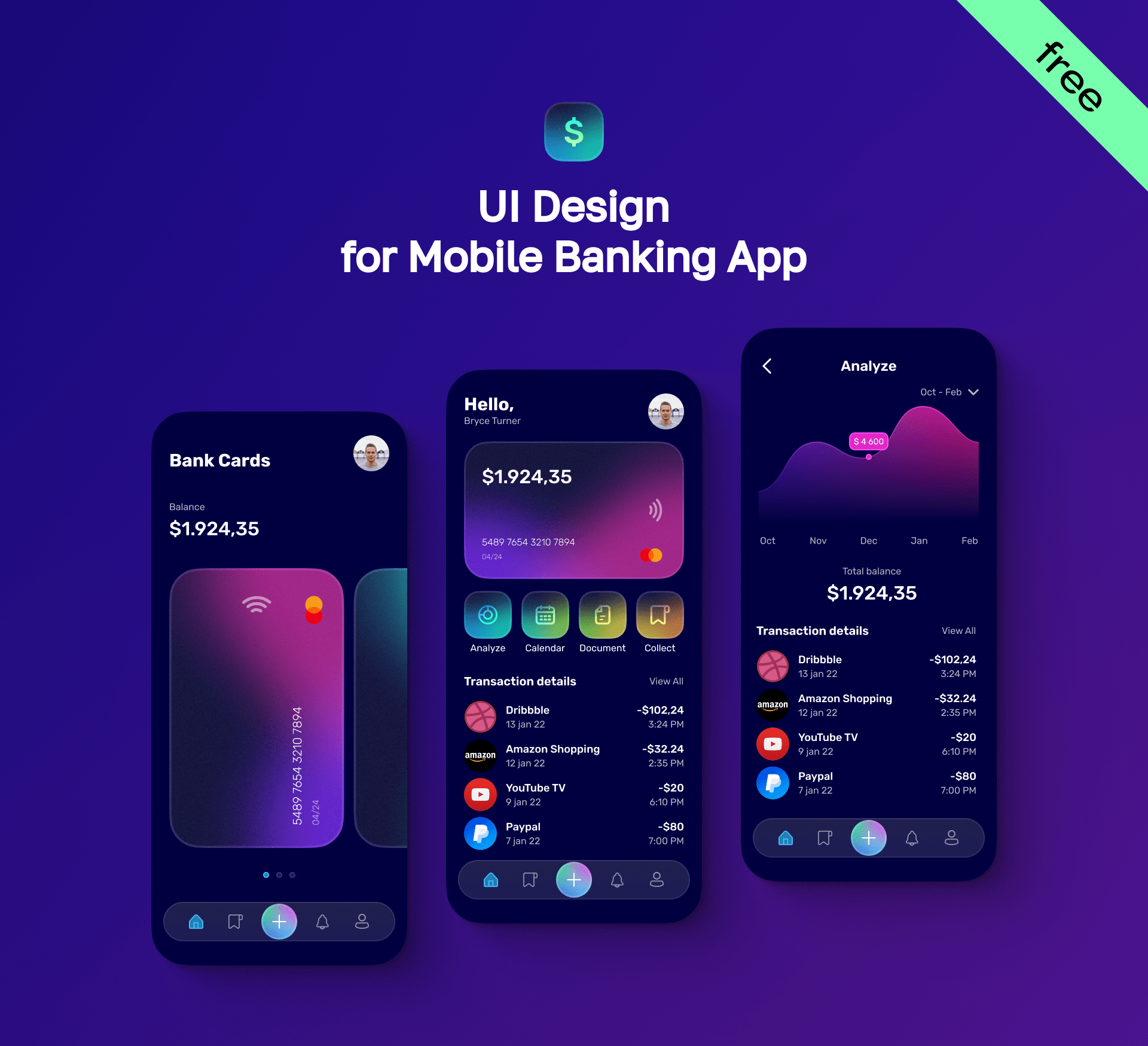 UI Mobile Banking App (Free) — Изображение №1 — Интерфейсы, Графика на Dprofile