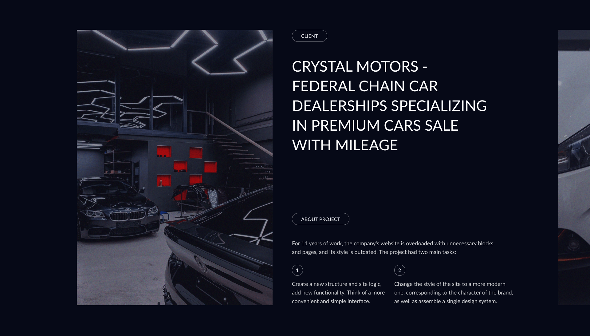 CRYSTAL MOTORS. Websitie for premium car dealerships — Изображение №2 — Интерфейсы на Dprofile