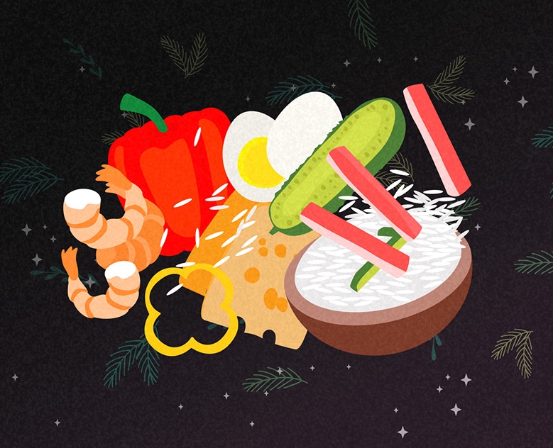 Новогодние салаты — Иллюстрация на Dprofile