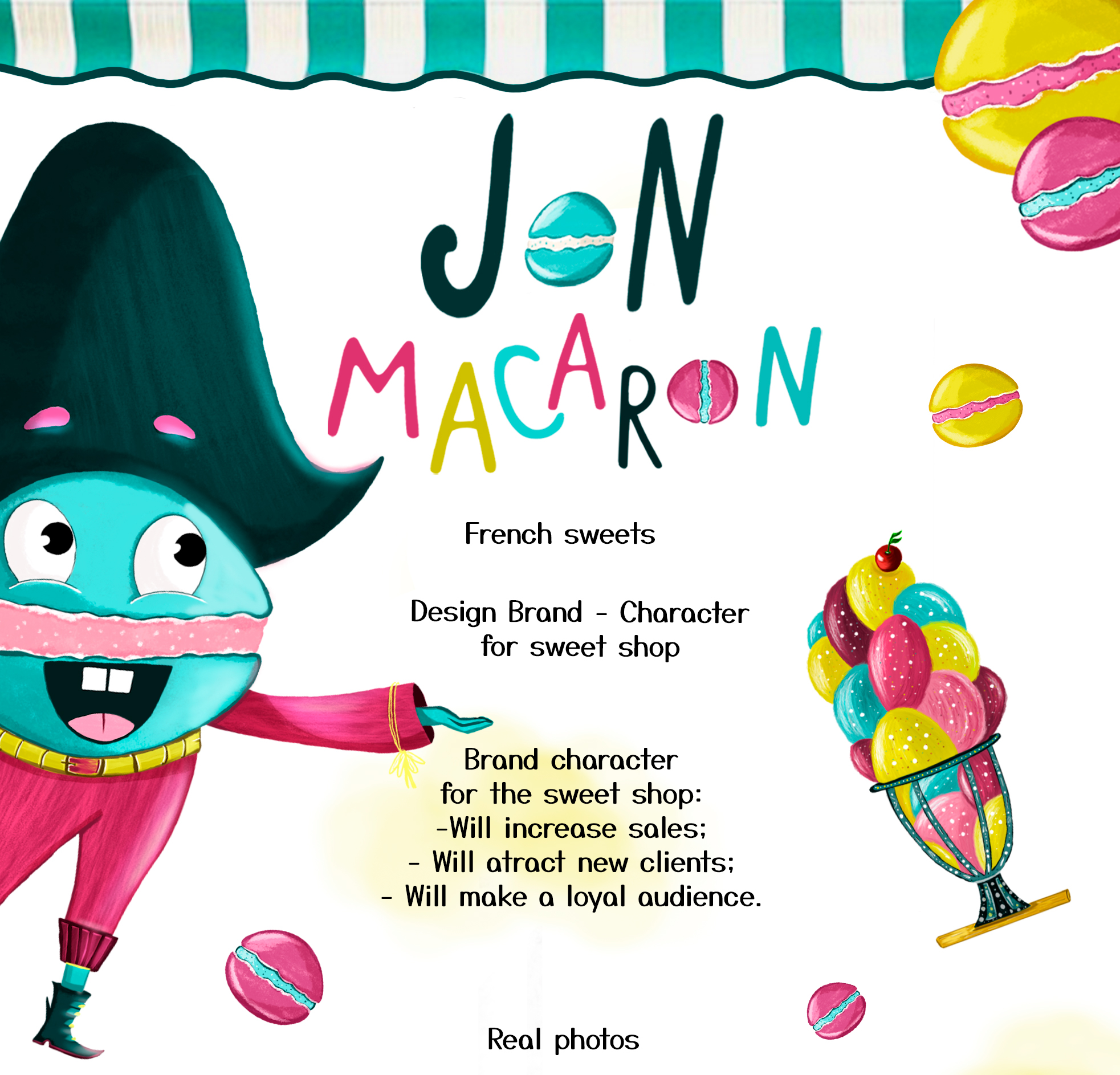 Brand character for cafe Jon Macaron — Изображение №1 — Брендинг, Иллюстрация на Dprofile