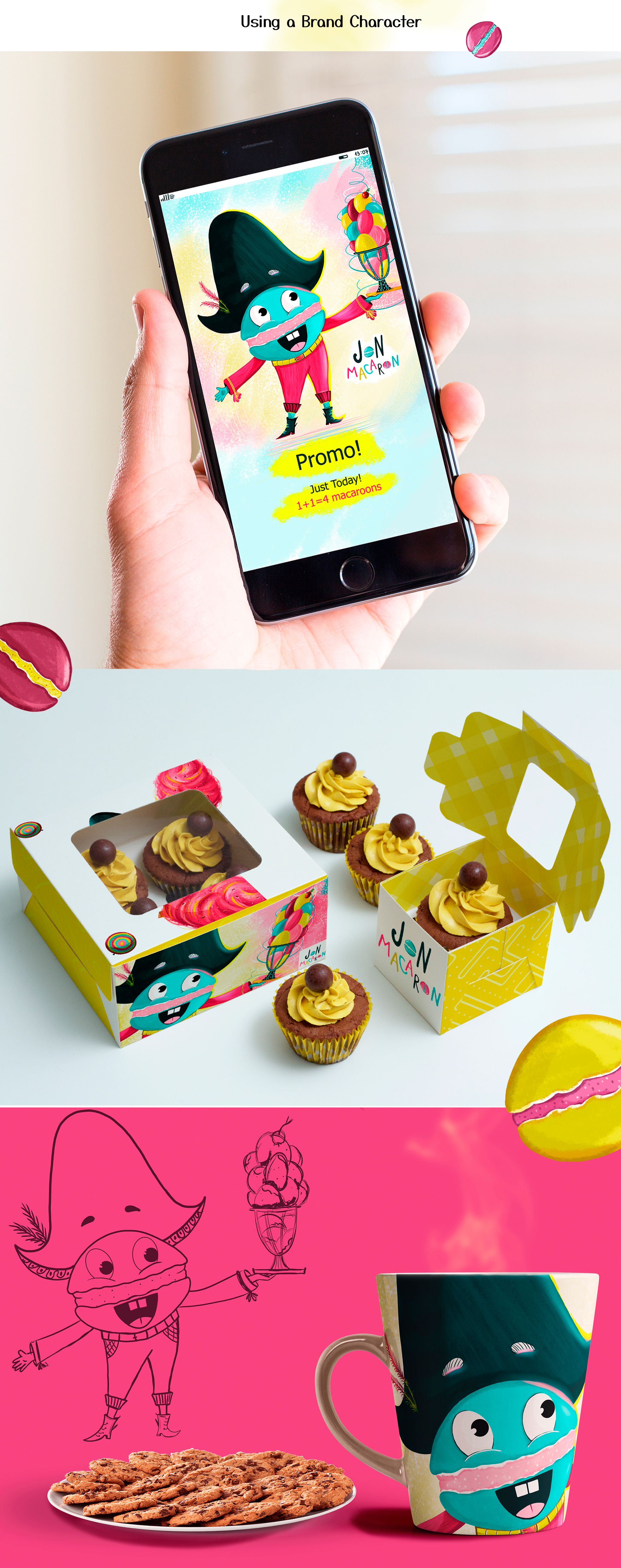 Brand character for cafe Jon Macaron — Изображение №7 — Брендинг, Иллюстрация на Dprofile