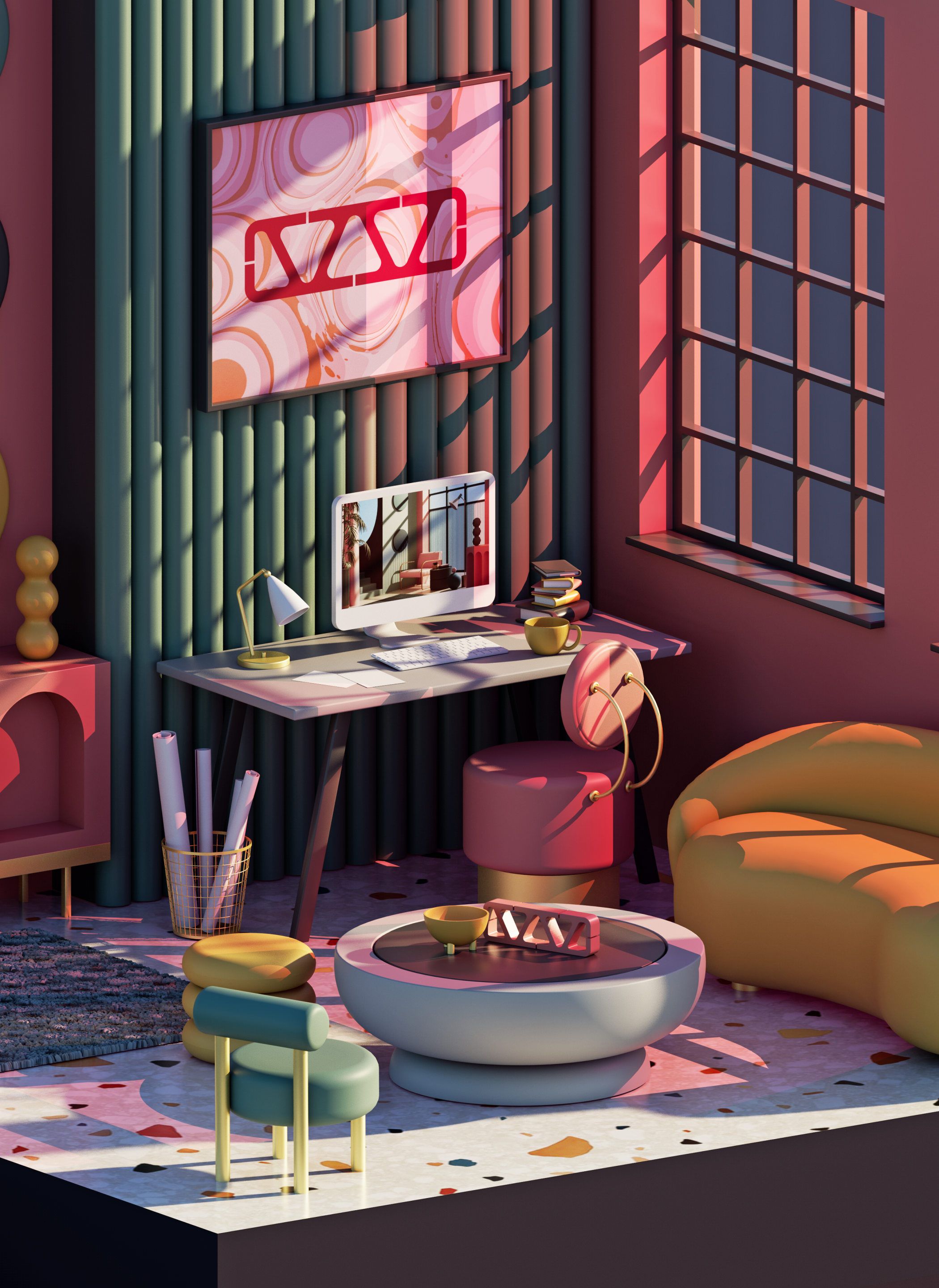 3D комната в стиле Мемфис — Изображение №1 — 3D на Dprofile