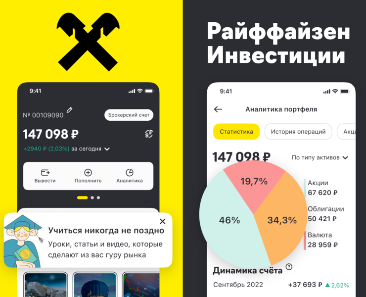 Райффайзен Инвестиции. Mobile app, UX/UI — Интерфейсы, Иллюстрация на Dprofile