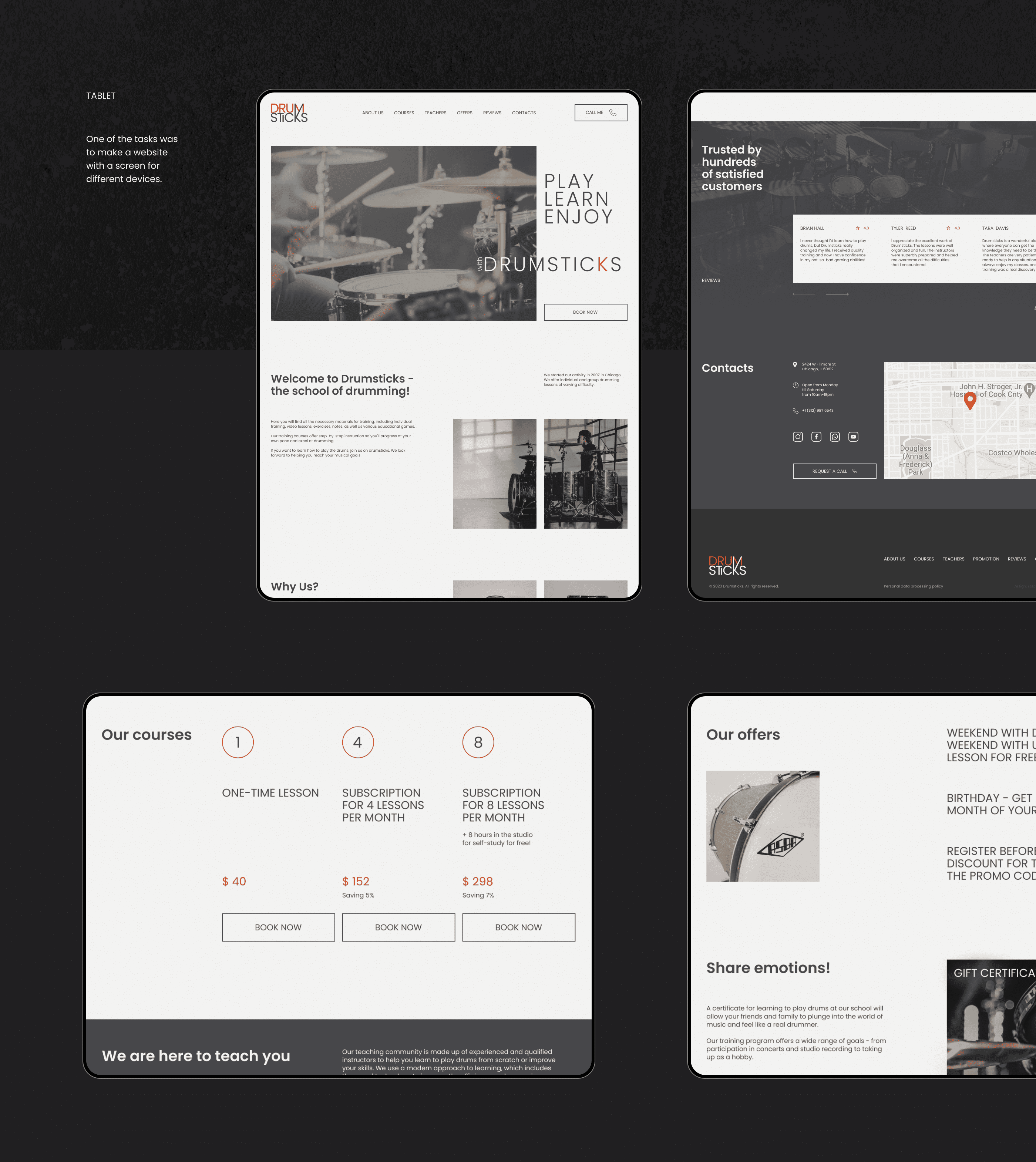 LANDING PAGE DRUMMING SCHOOL — Изображение №4 — Интерфейсы, Графика на Dprofile