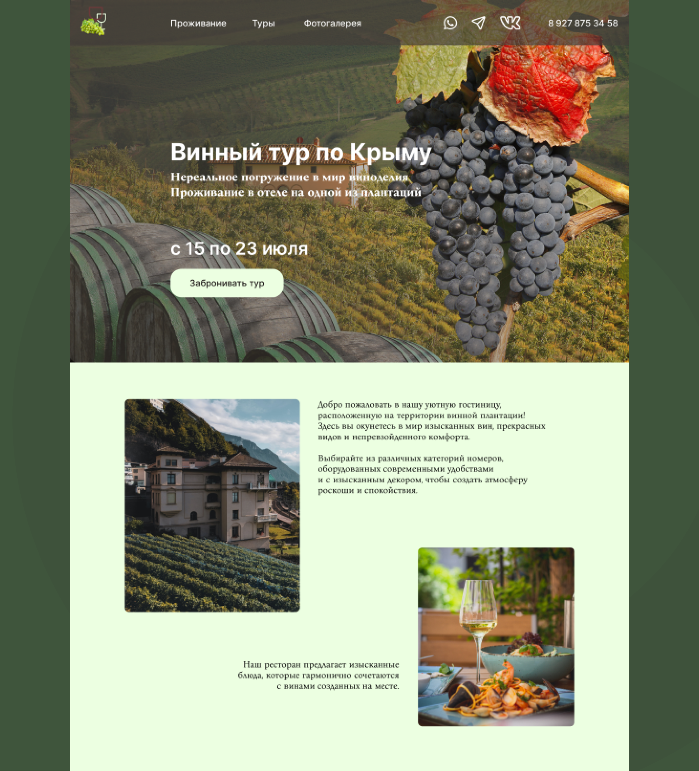 Landing page "Винный тур" — Изображение №2 — Интерфейсы, Графика на Dprofile