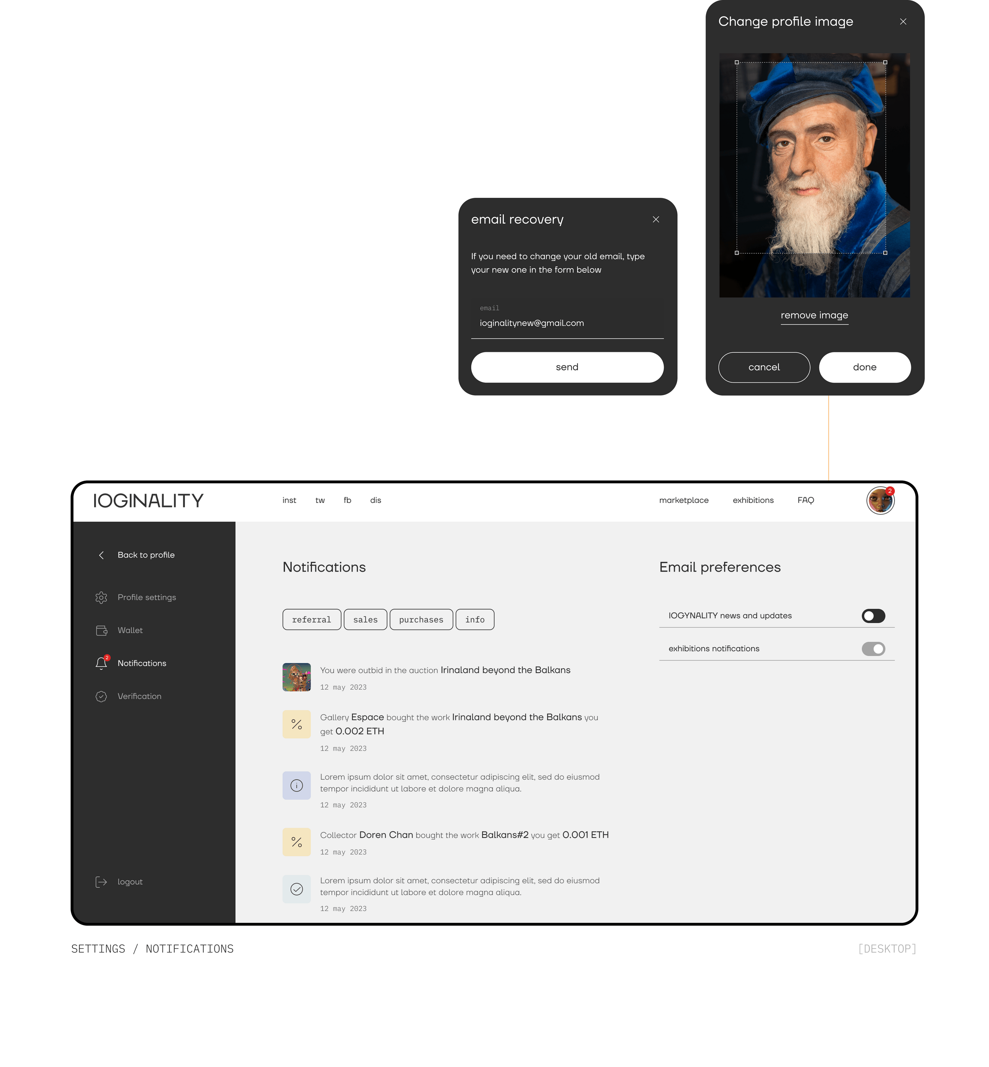 IOGINALITY — NFT-marketplace of offline modern art — Изображение №14 — Интерфейсы на Dprofile