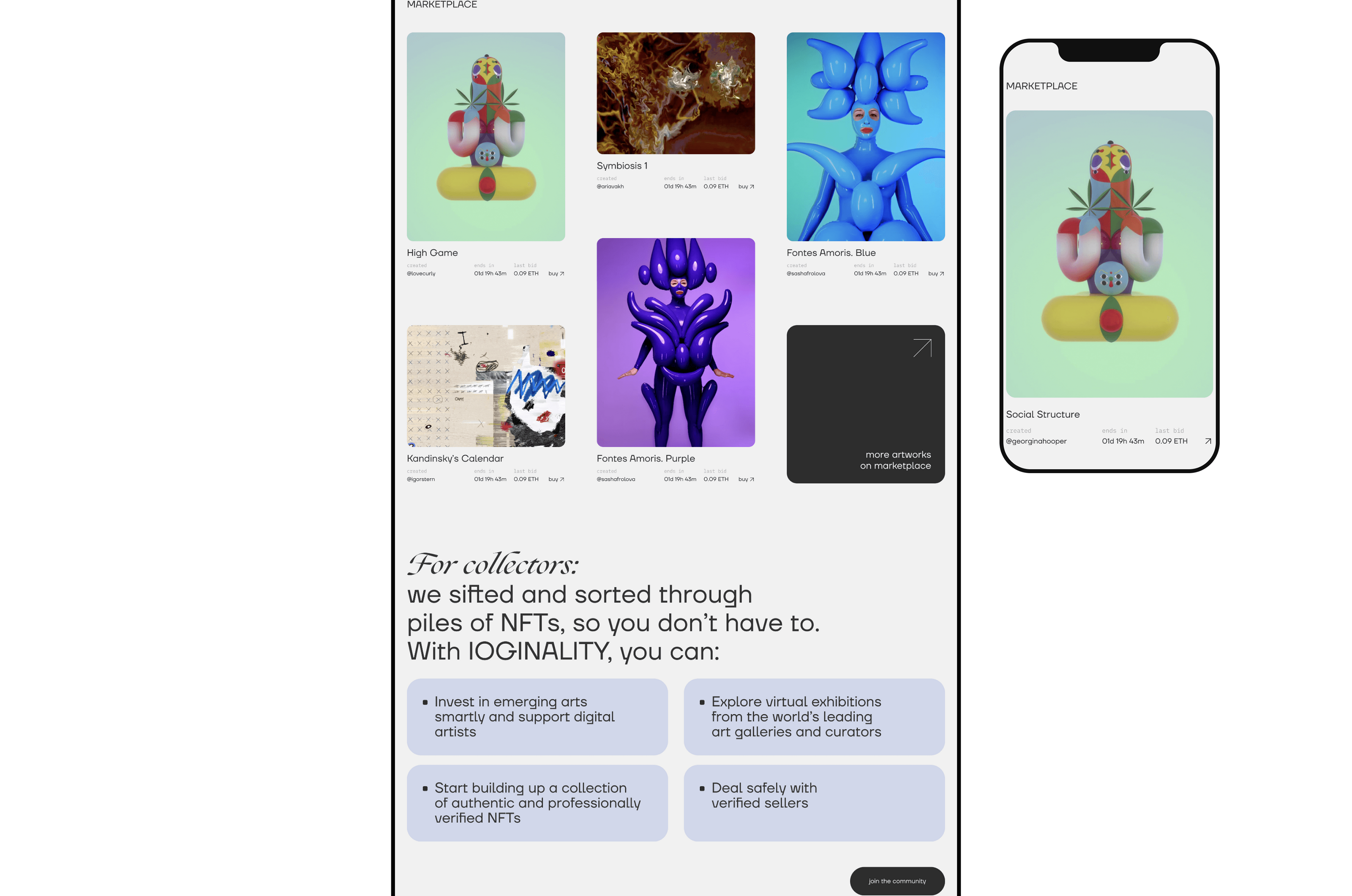 IOGINALITY — NFT-marketplace of offline modern art — Изображение №22 — Интерфейсы на Dprofile