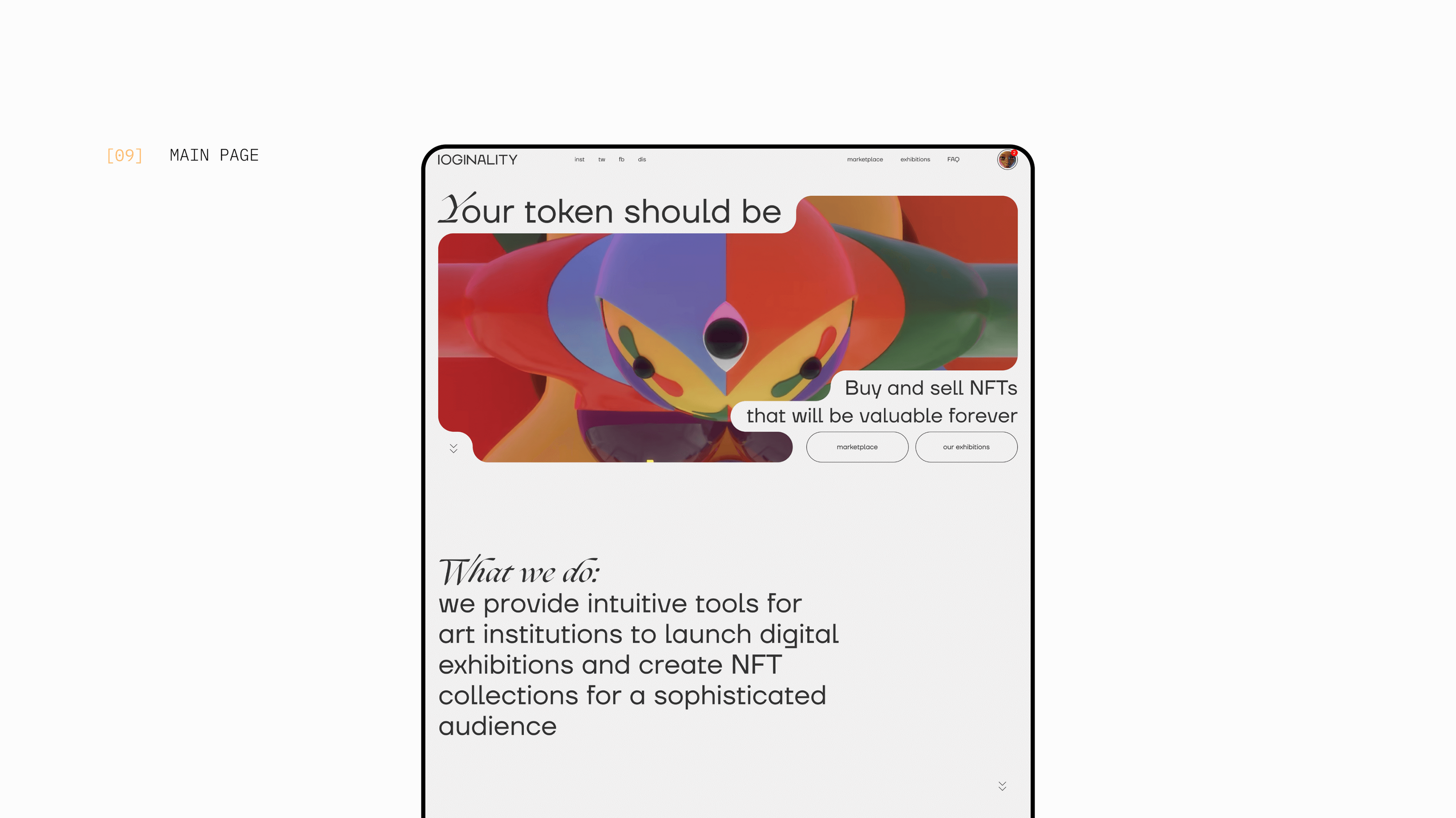 IOGINALITY — NFT-marketplace of offline modern art — Изображение №21 — Интерфейсы на Dprofile