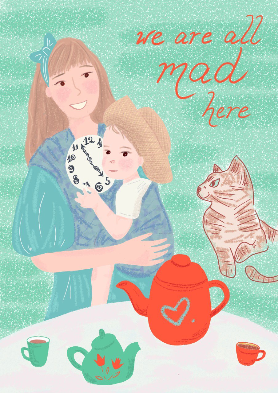 We are all mad here: серия иллюстраций про слингоношение — Изображение №3 — Иллюстрация на Dprofile