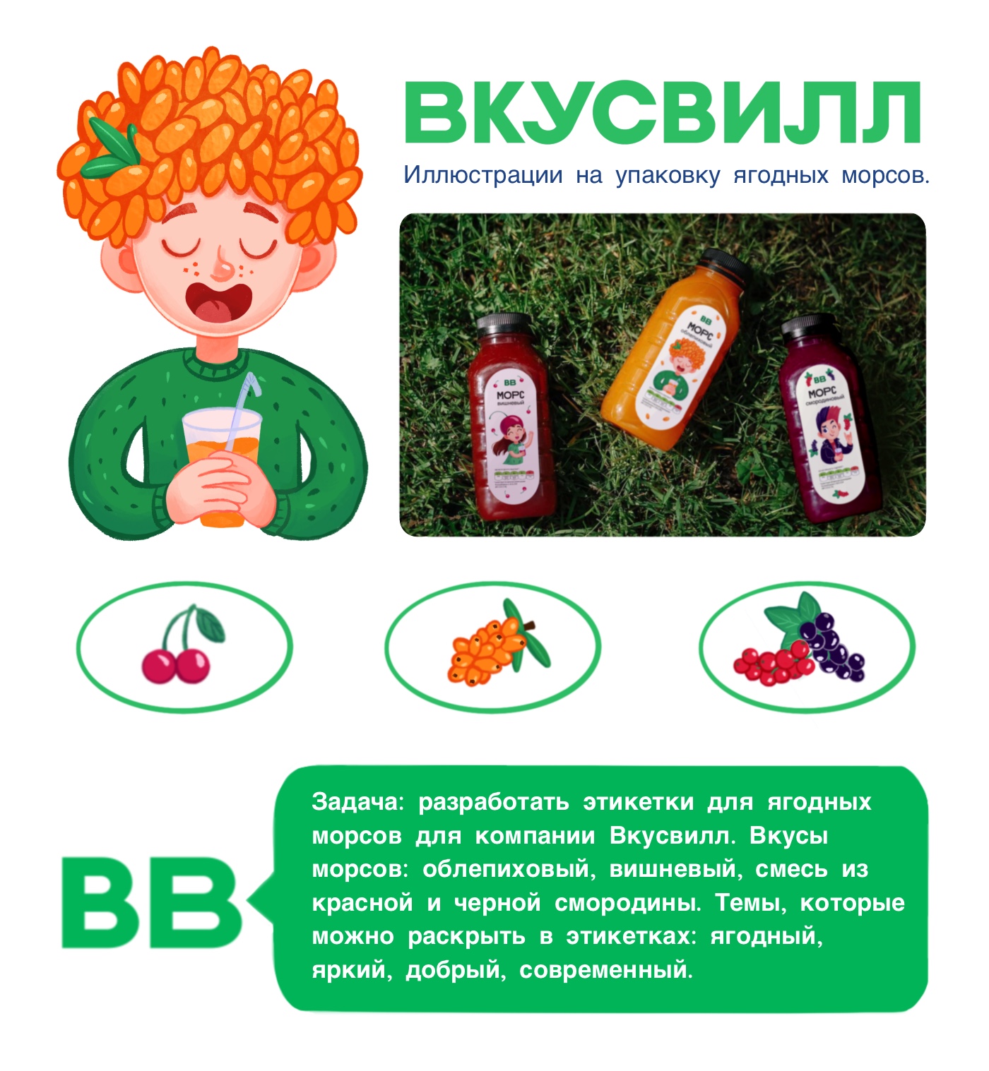 Иллюстрации на упаковку ягодных морсов для Вкусвилл — Изображение №1 — Иллюстрация, Маркетинг на Dprofile