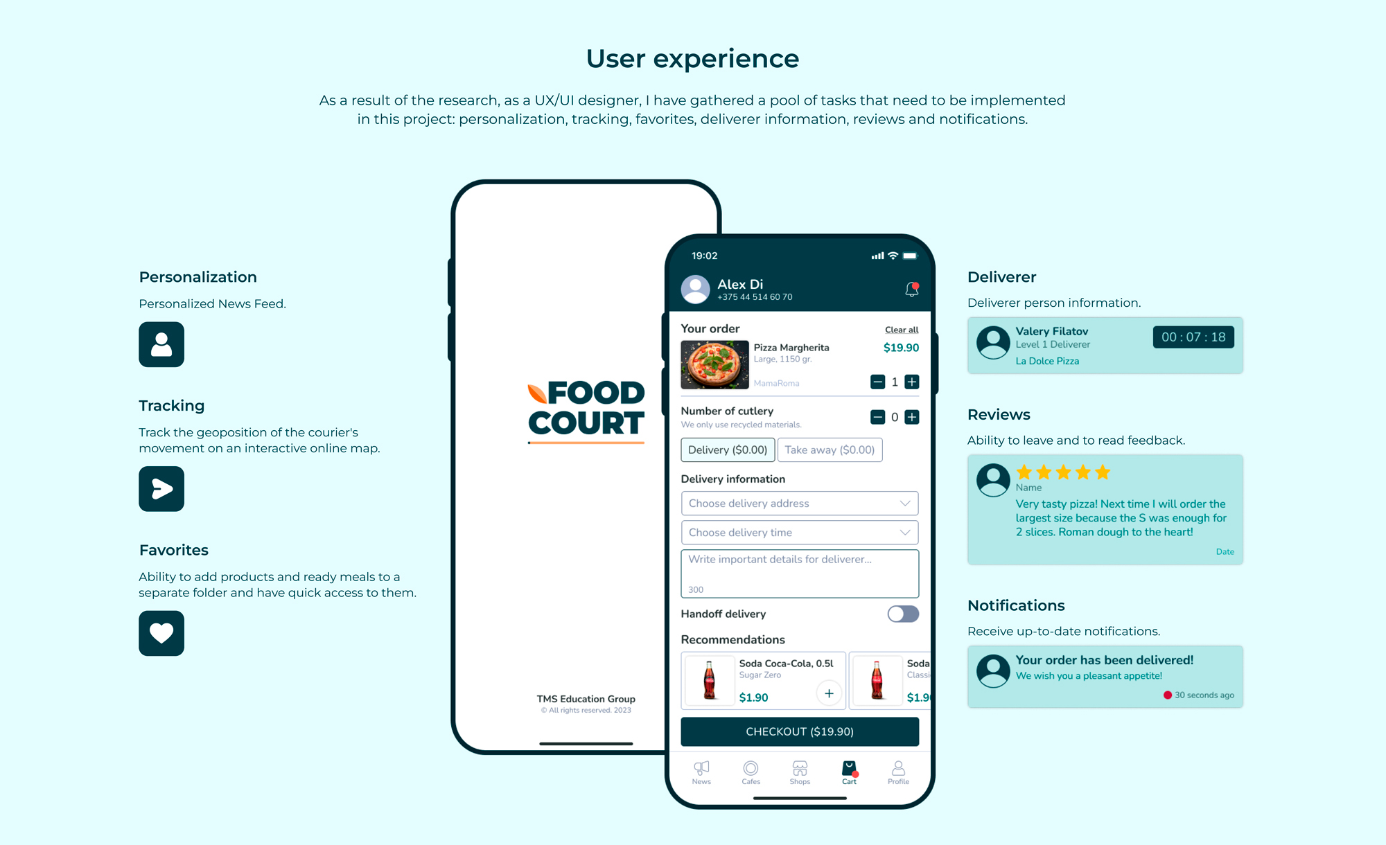 FoodCourt. Mobile App. UX/UI Design — Изображение №4 — Интерфейсы, Иллюстрация на Dprofile