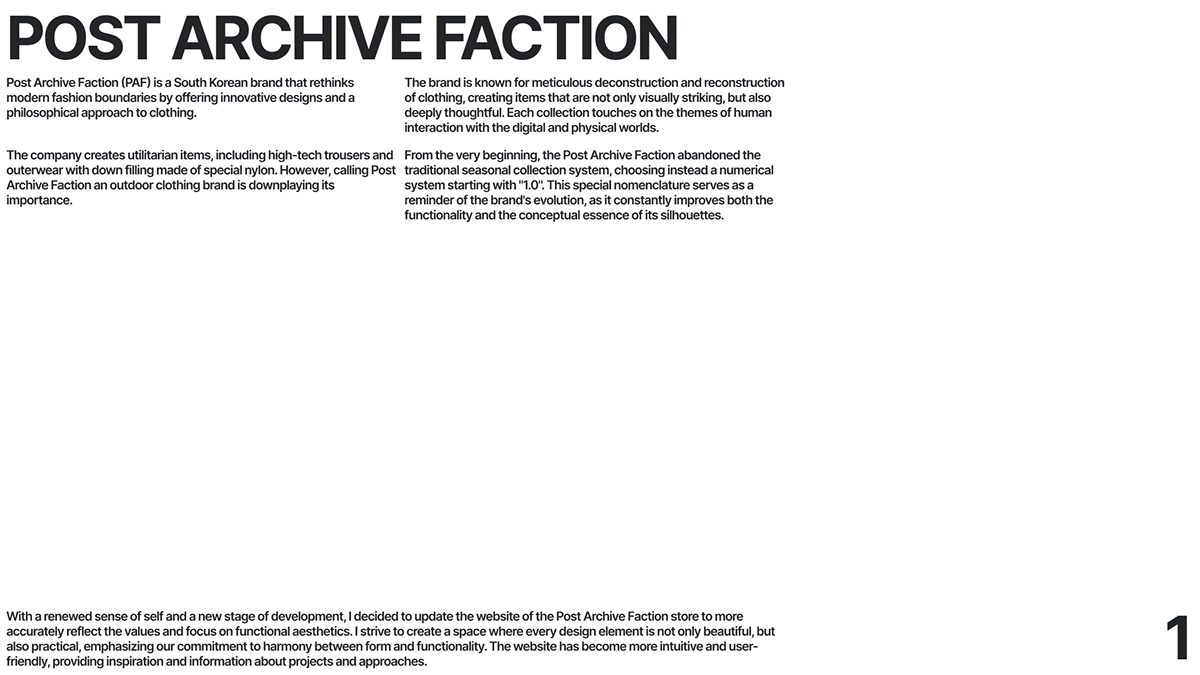 POST ARCHIVE FACTION (PAF) | E-Commerce — Изображение №2 — Интерфейсы, Анимация на Dprofile