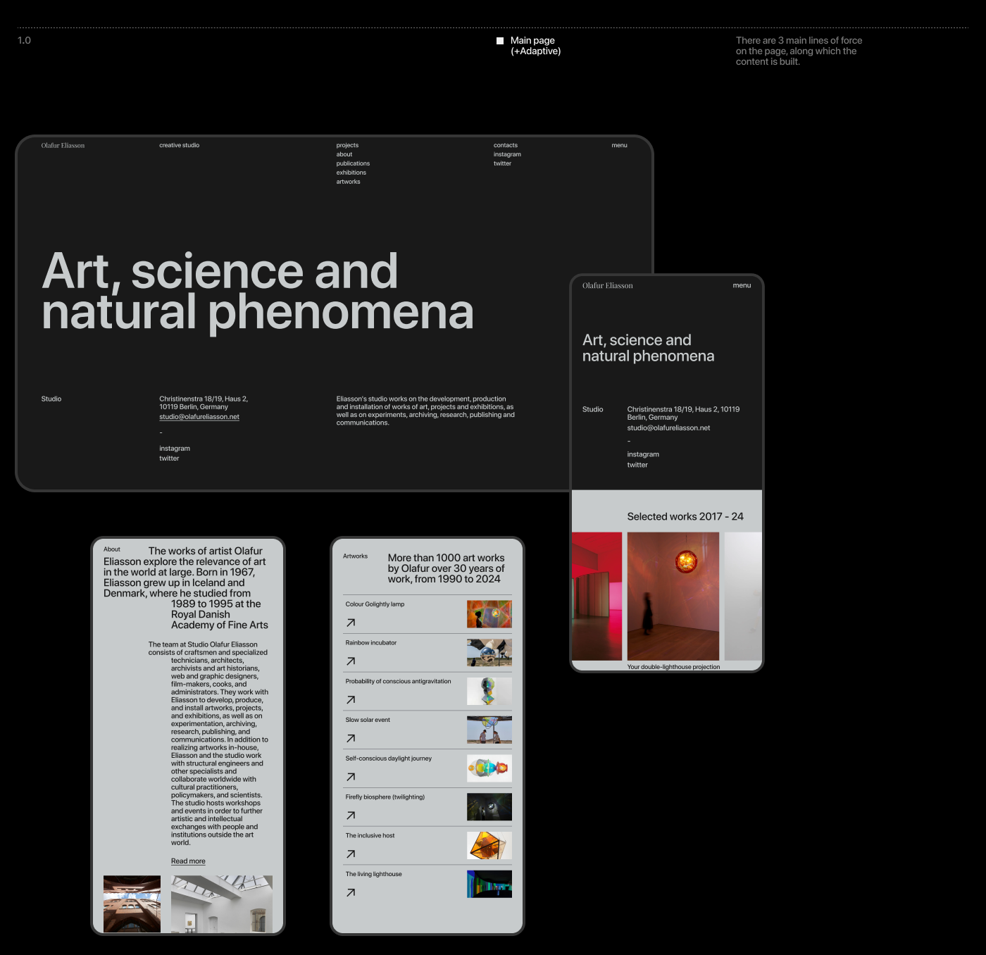 Olafur Eliasson Studio | Corporate website — Изображение №2 — Интерфейсы, Анимация на Dprofile