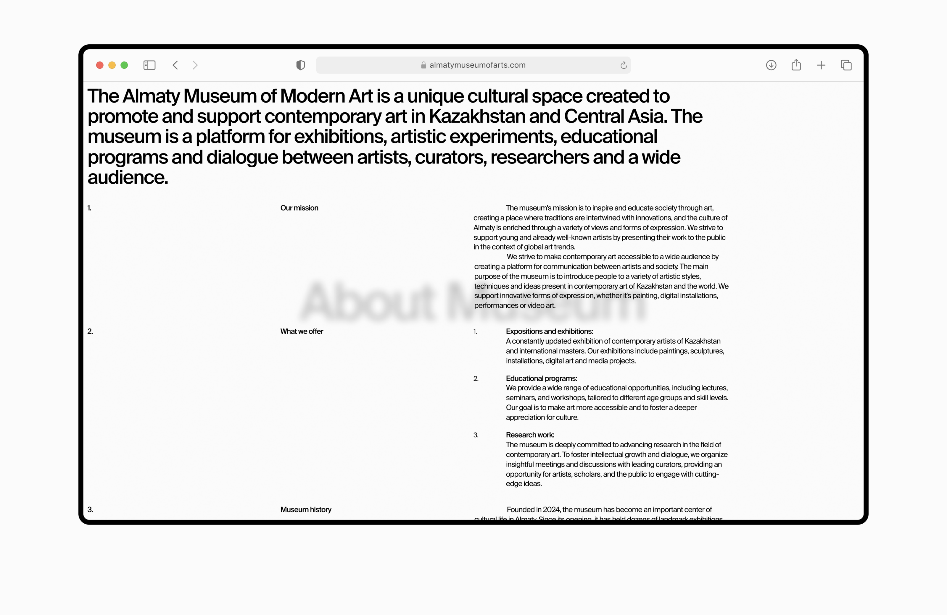 Almaty Museum of Arts | Website concept — Изображение №7 — Интерфейсы, Анимация на Dprofile