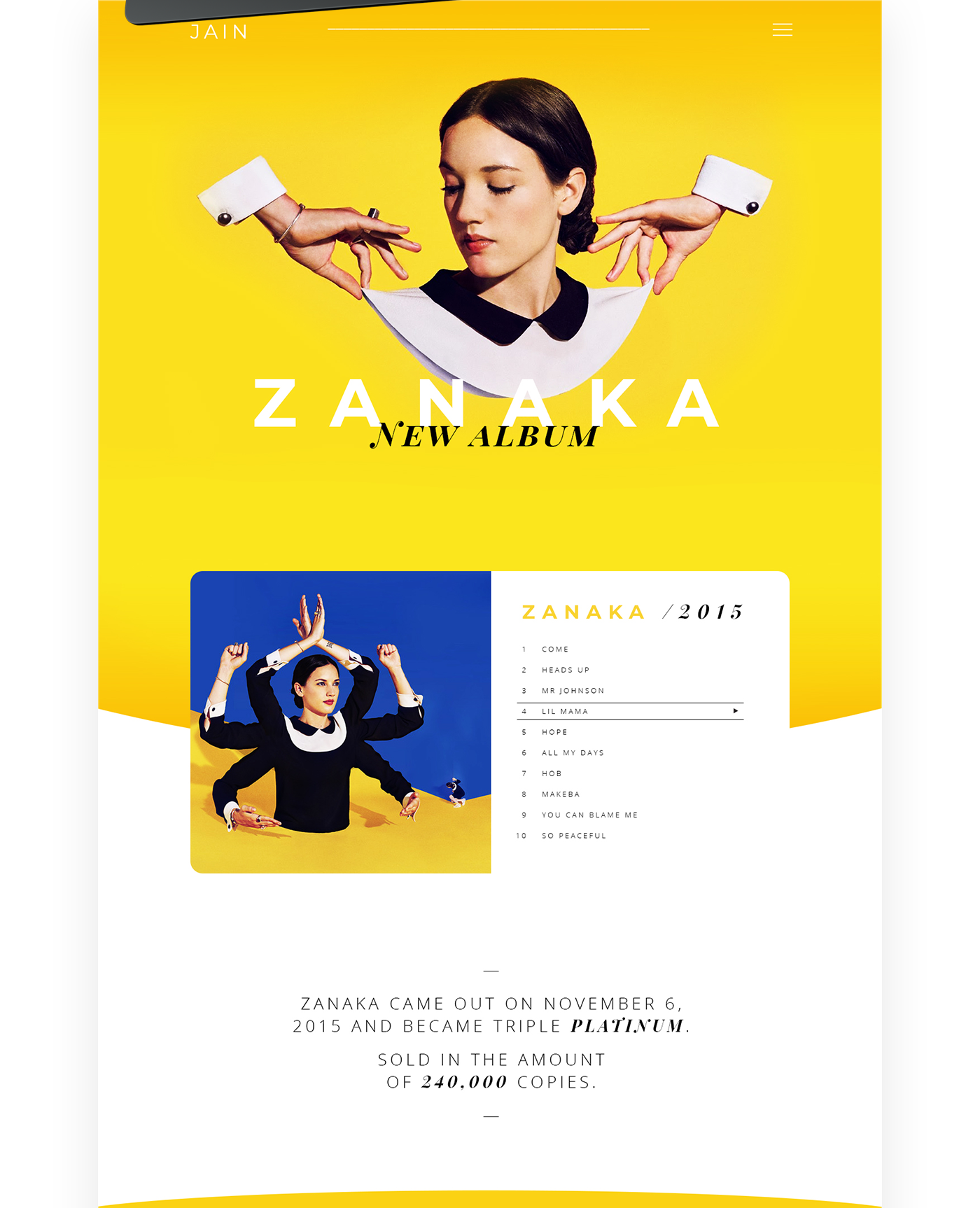 Web UI/UX — Сайт певицы Jain. Zanaka — Изображение №8 — Интерфейсы на Dprofile