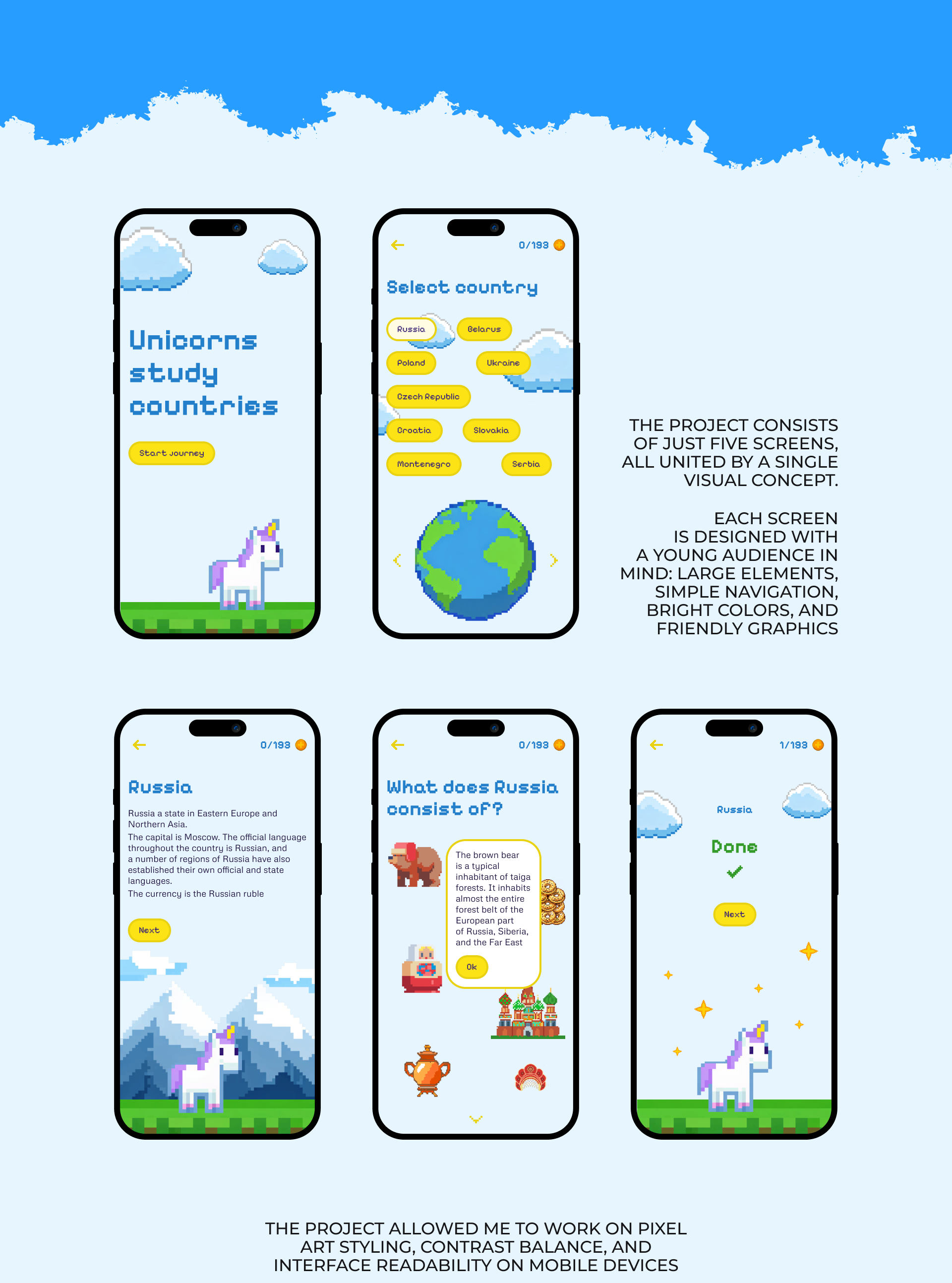 mobile game UNICORNS STUDY COUNTRIES — Изображение №3 — Интерфейсы, Иллюстрация на Dprofile