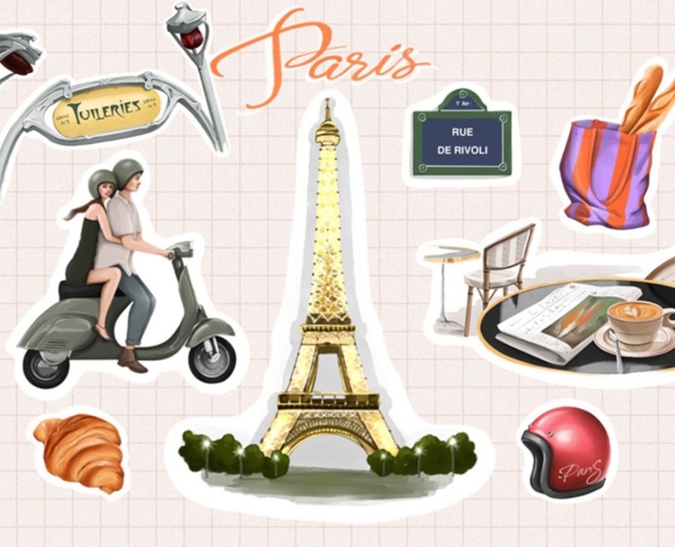Стикеры Paris 🥐 для бренда украшений AVENUE — Иллюстрация на Dprofile