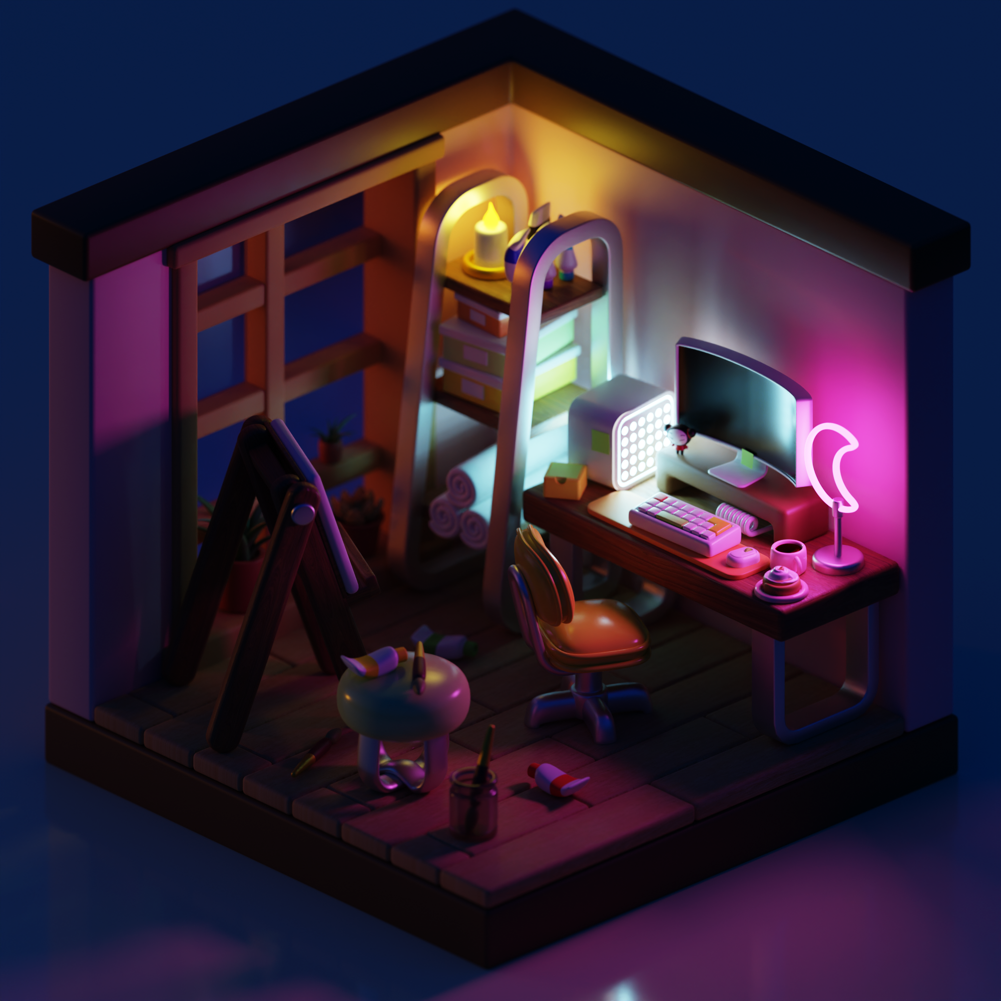 Сozy artist's Isometric room — Изображение №4 — Иллюстрация, 3D на Dprofile