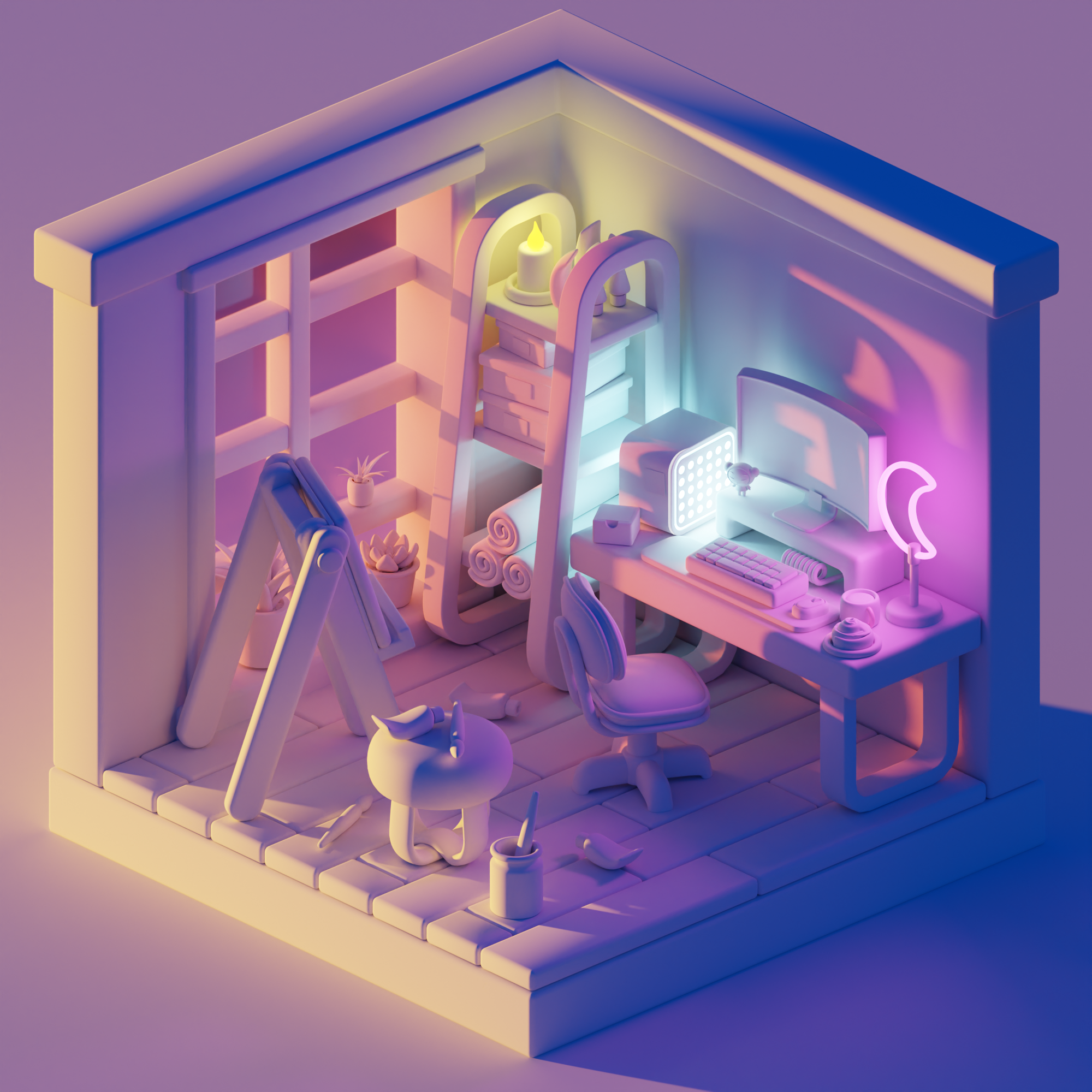 Сozy artist's Isometric room — Изображение №7 — Иллюстрация, 3D на Dprofile