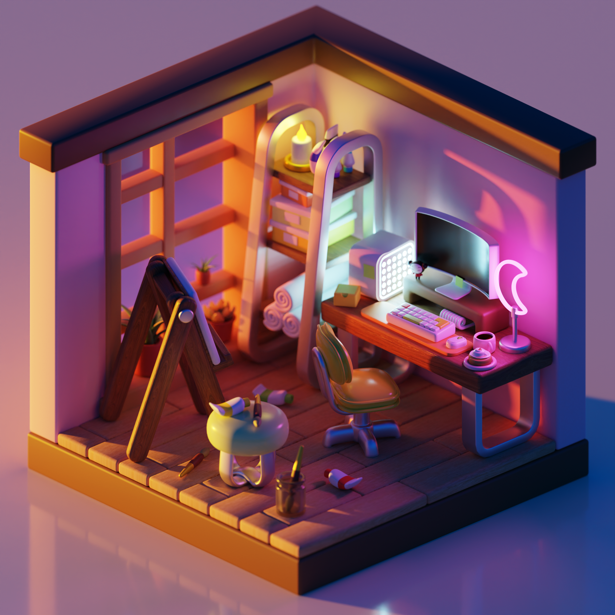 Сozy artist's Isometric room — Изображение №1 — Иллюстрация, 3D на Dprofile