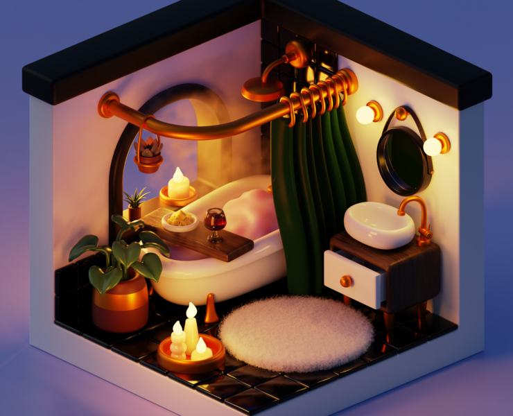 Cozy Isometric Bathroom — Иллюстрация, 3D на Dprofile