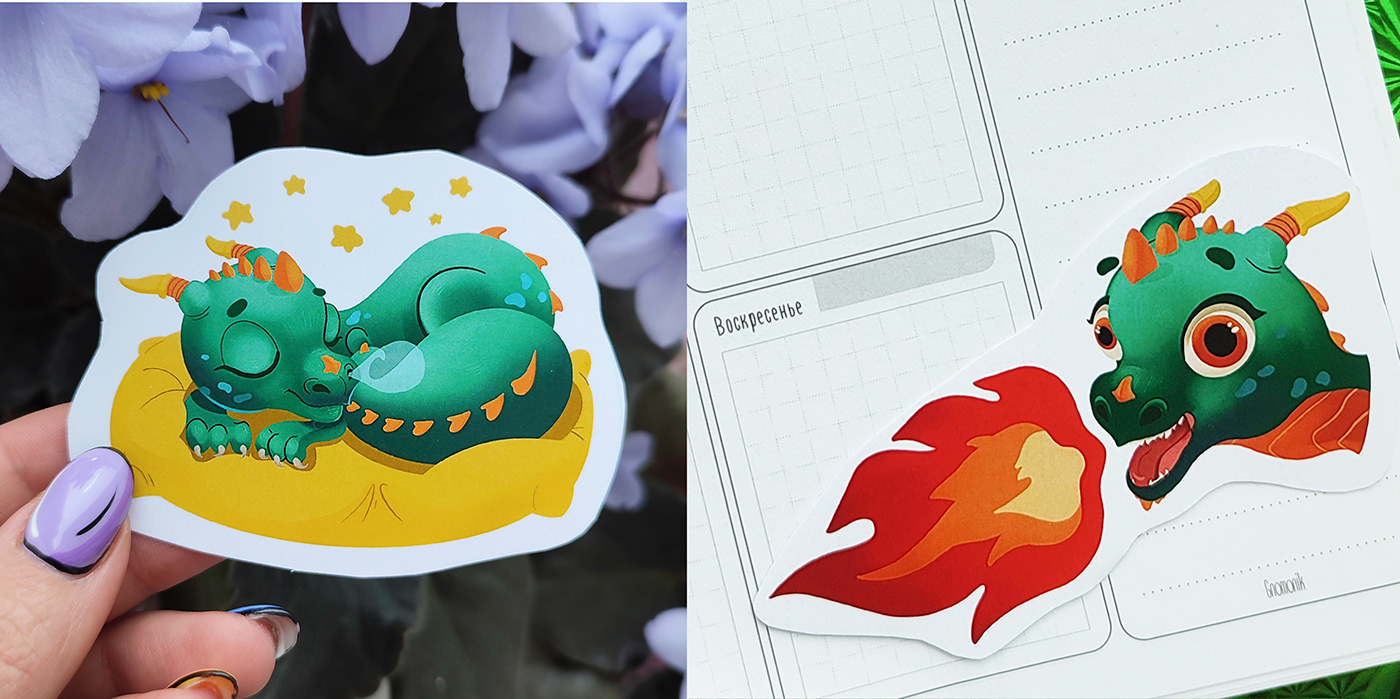 СТИКЕРЫ ДРАКОН  символ 2024 года — Изображение №5 — Брендинг, Иллюстрация на Dprofile