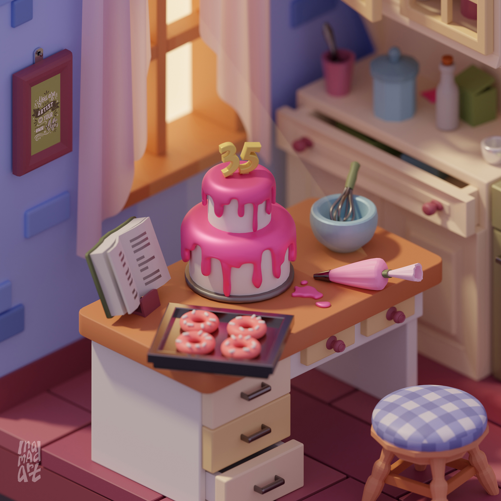 3D Арт "С Днем Рождения!" / 3d иллюстрация. Дизайн окружения — Изображение №2 — Иллюстрация, 3D на Dprofile