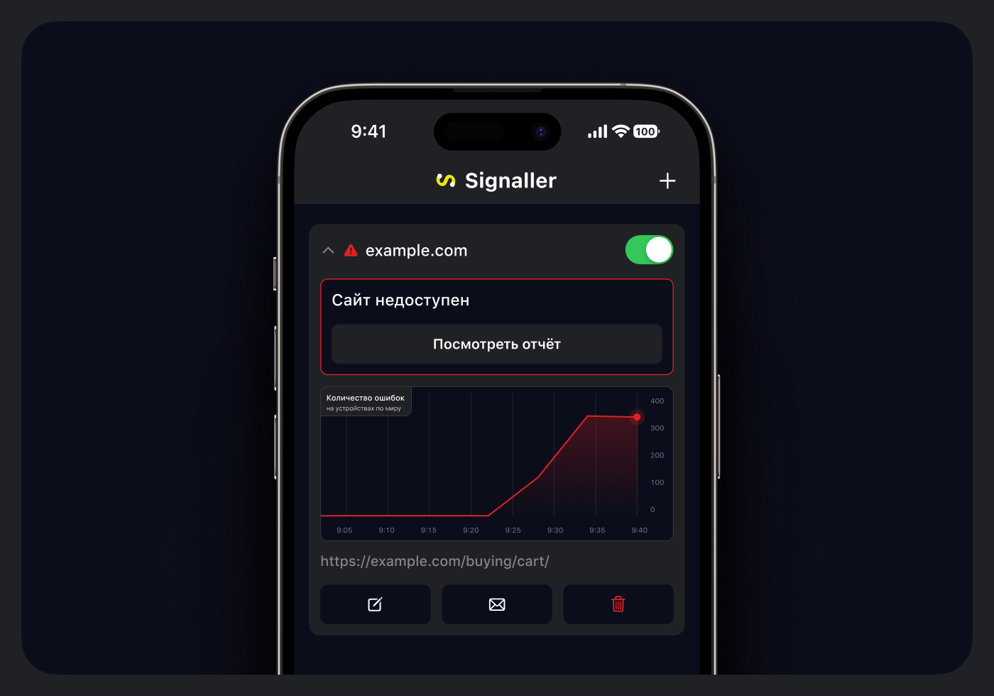 Signaller — приложение-страховка для сайта — Изображение №1 — Интерфейсы на Dprofile