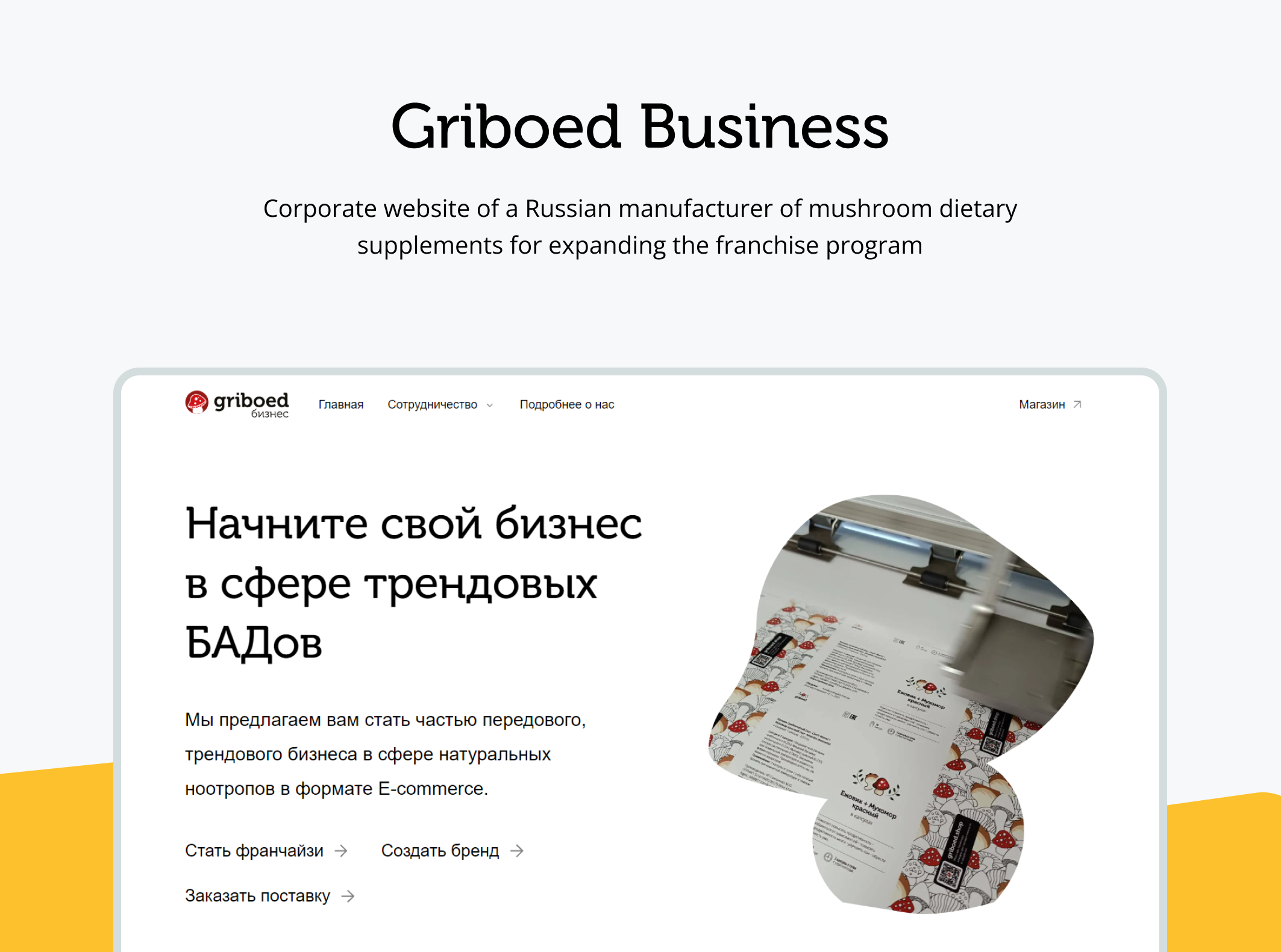 Сайт для Франшизы Магазина Грибоеда | b2b Веб-дизайн — Изображение №1 — Интерфейсы на Dprofile