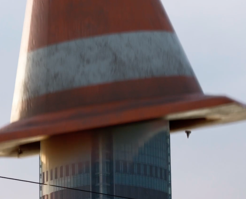 VFX clip. Traffic cone falls on a skyscraper на Dprofile
