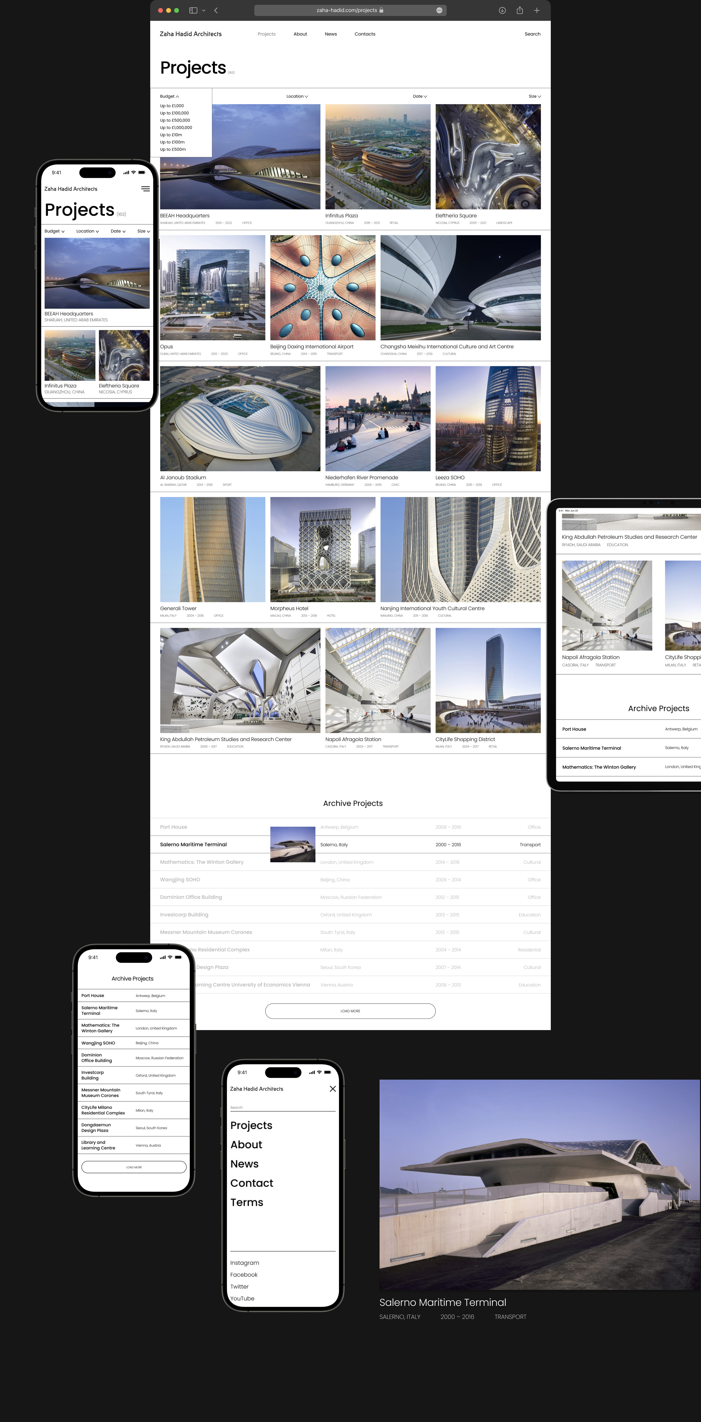 Zaha Hadid Architects | Corporate Website Redesign — Изображение №4 — Интерфейсы на Dprofile