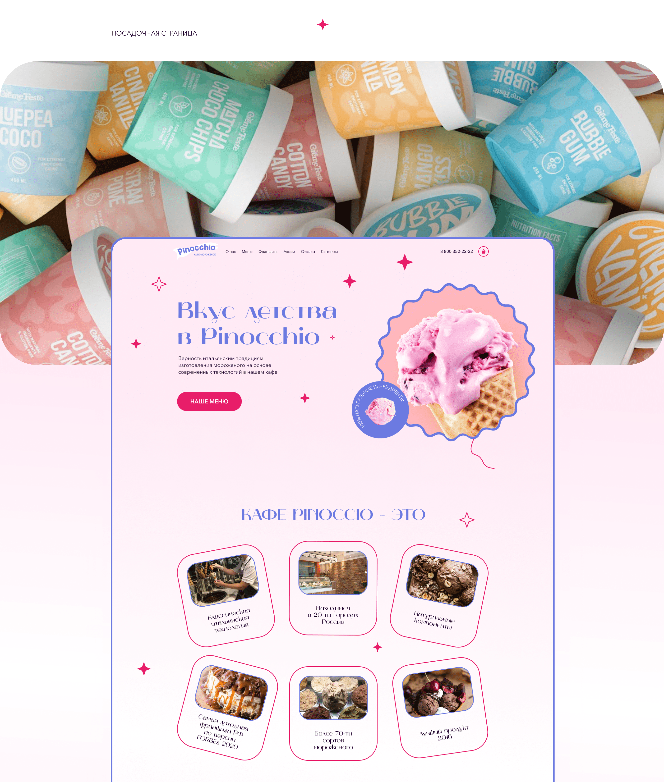 Ice cream cafe landing page — Изображение №3 — Интерфейсы, Брендинг на Dprofile