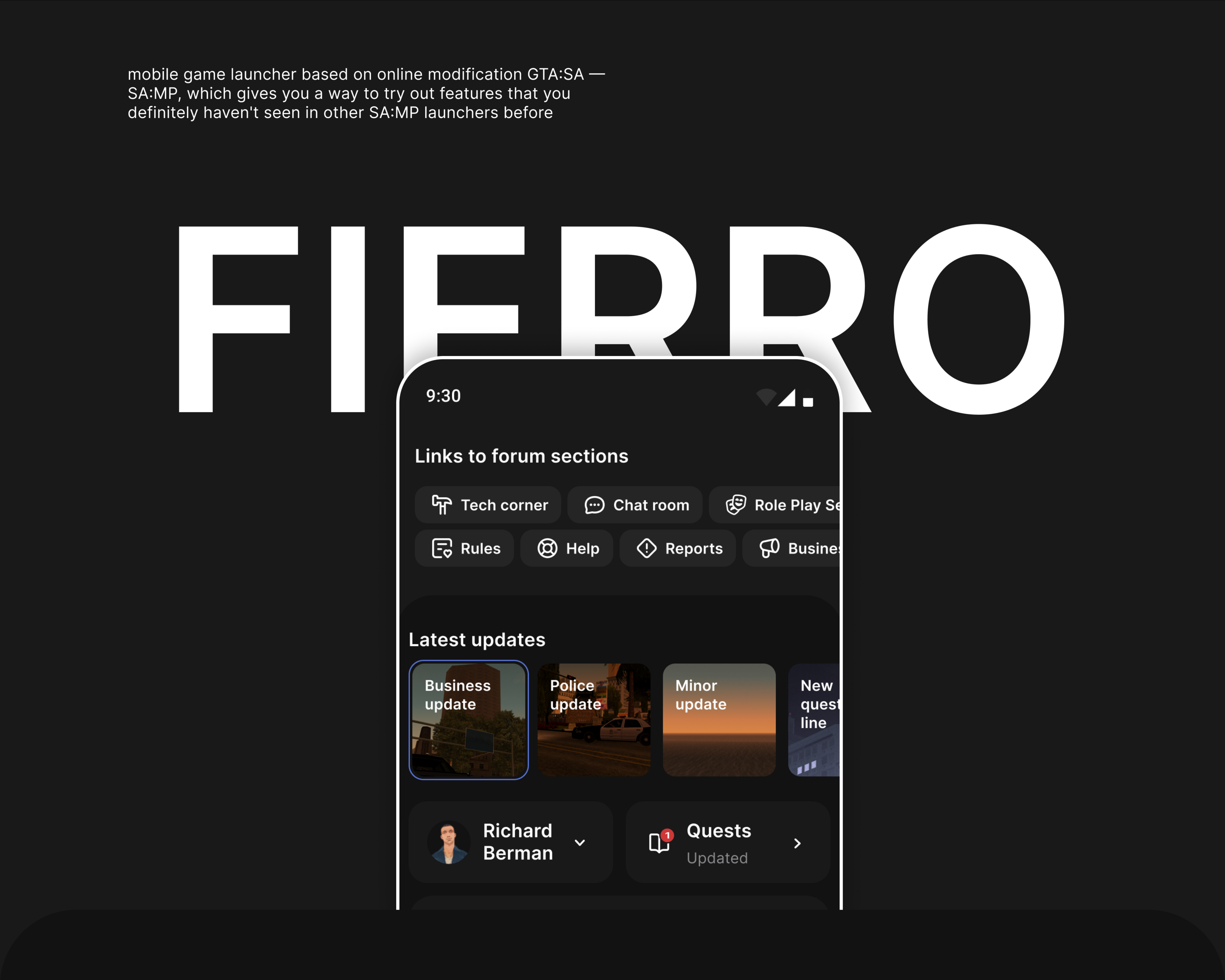 Fierro — samp mobile game launcher — Изображение №1 — Интерфейсы на Dprofile