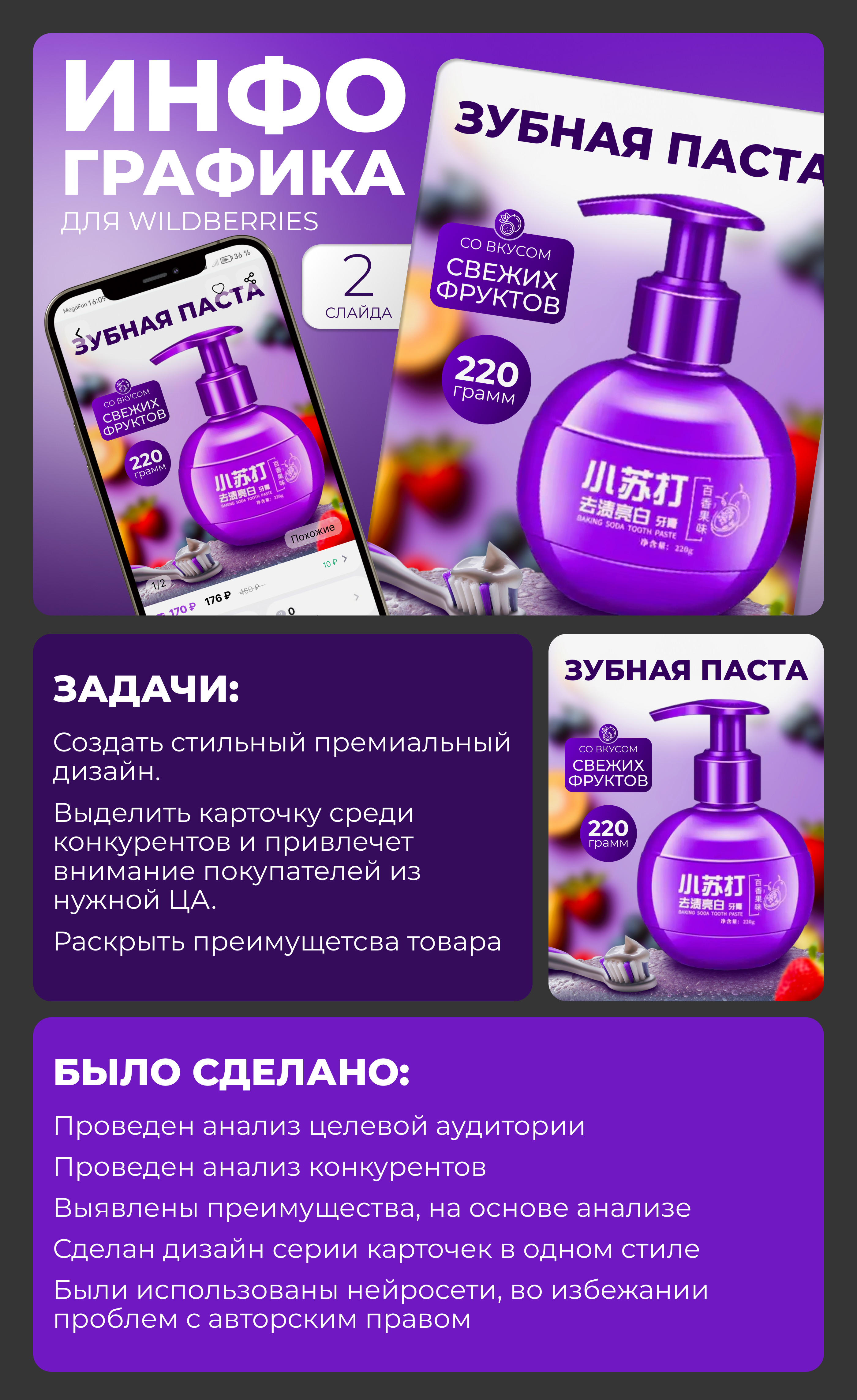 Инфографика для маркетплейса, Дизайн карточек, Зубная паста — Изображение №1 — Графика на Dprofile