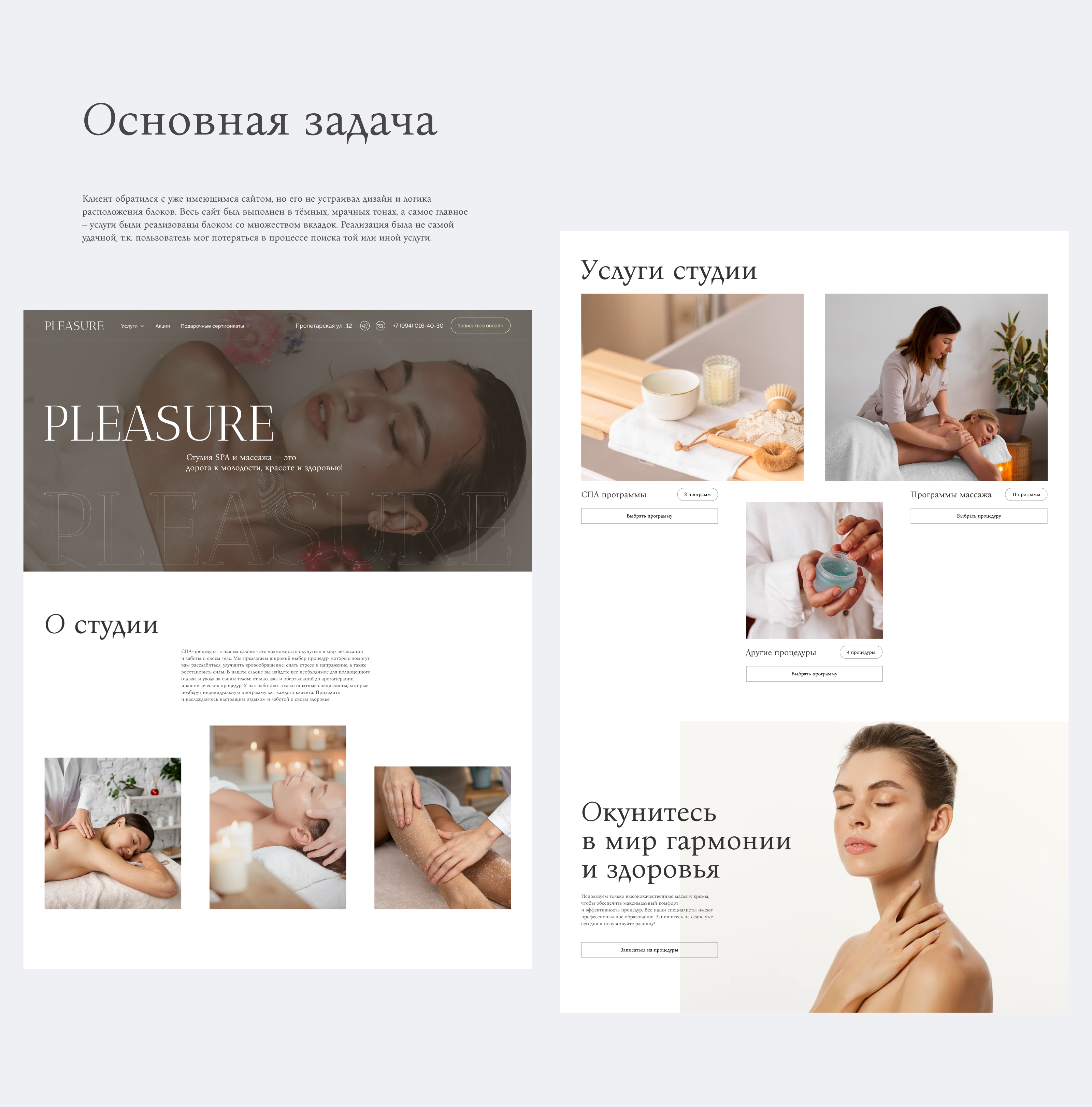 PLESAURE. Редизайн сайта SPA-студии — Изображение №2 — Интерфейсы, Брендинг на Dprofile