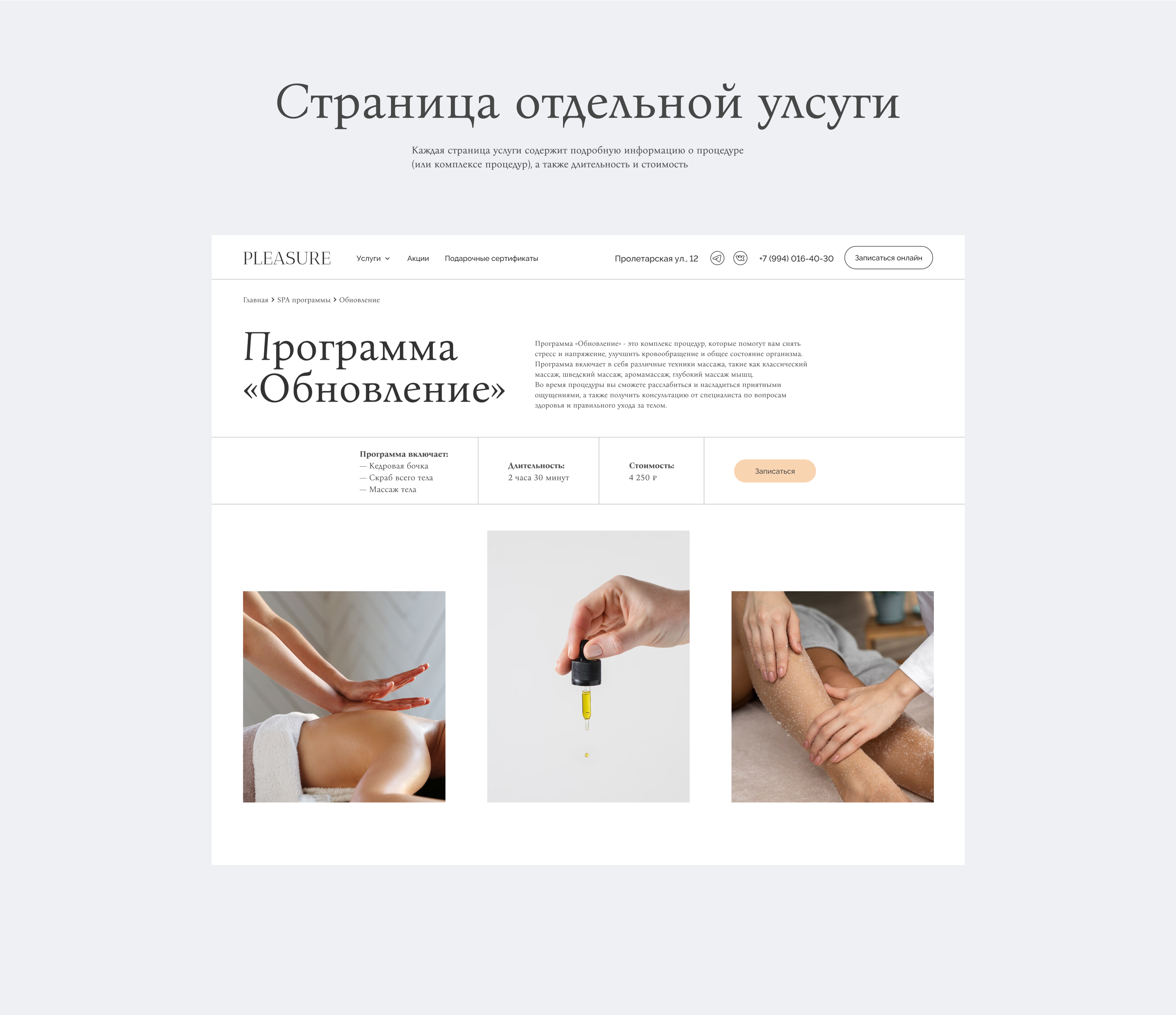 PLESAURE. Редизайн сайта SPA-студии — Изображение №4 — Интерфейсы, Брендинг на Dprofile