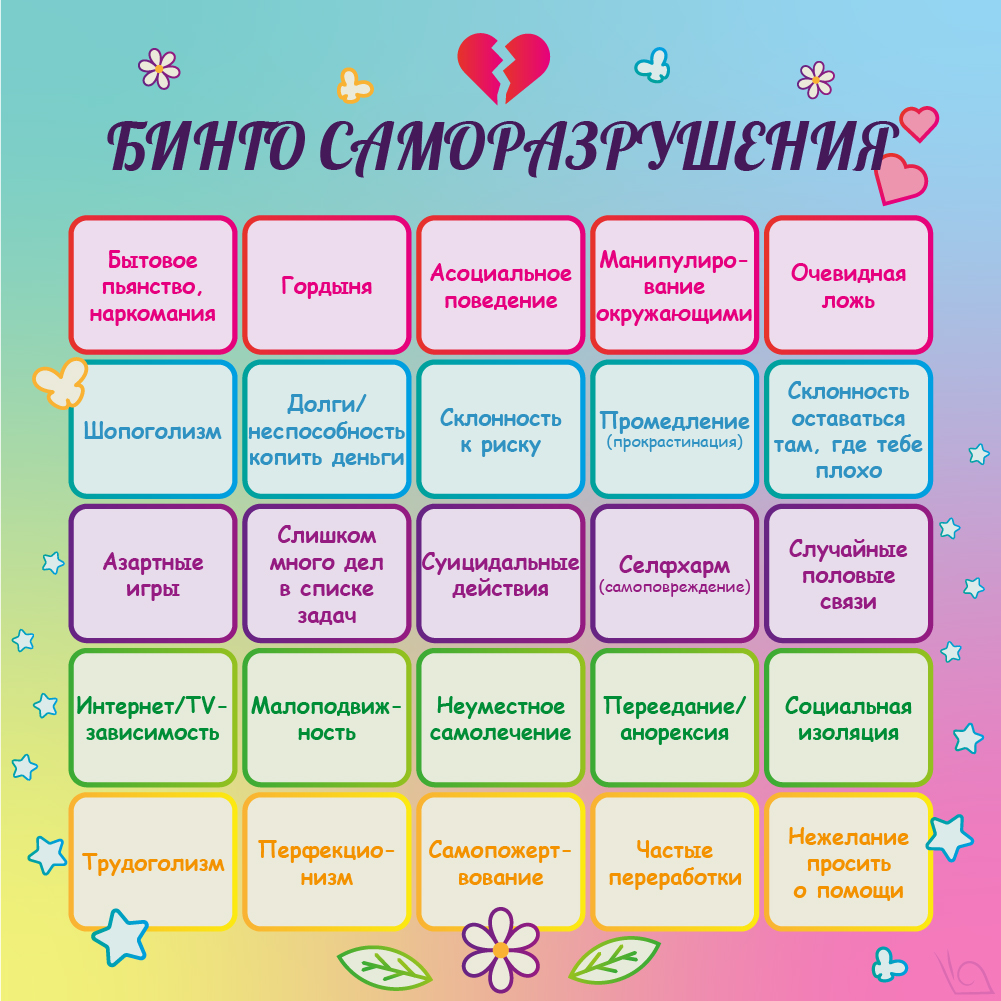 Бинго саморазрушающего поведения — Изображение №2 — Иллюстрация, Графика на Dprofile