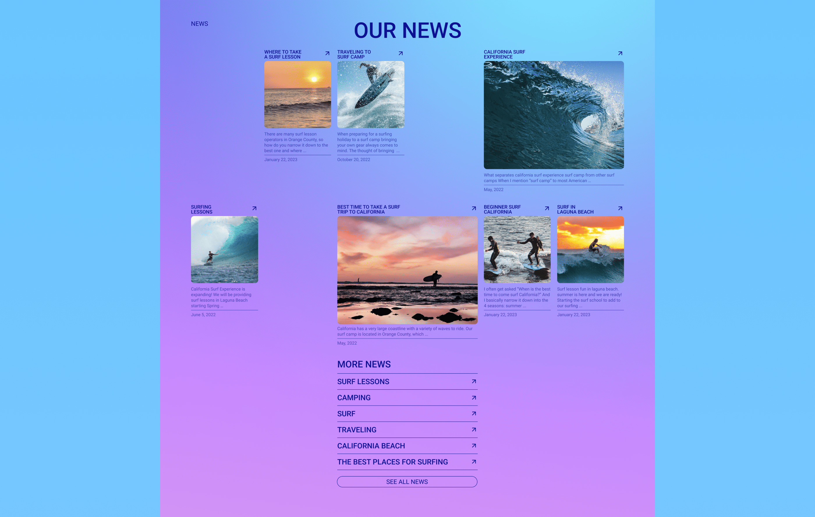 Surf School: Website Redesign — Изображение №3 — Интерфейсы, Брендинг на Dprofile