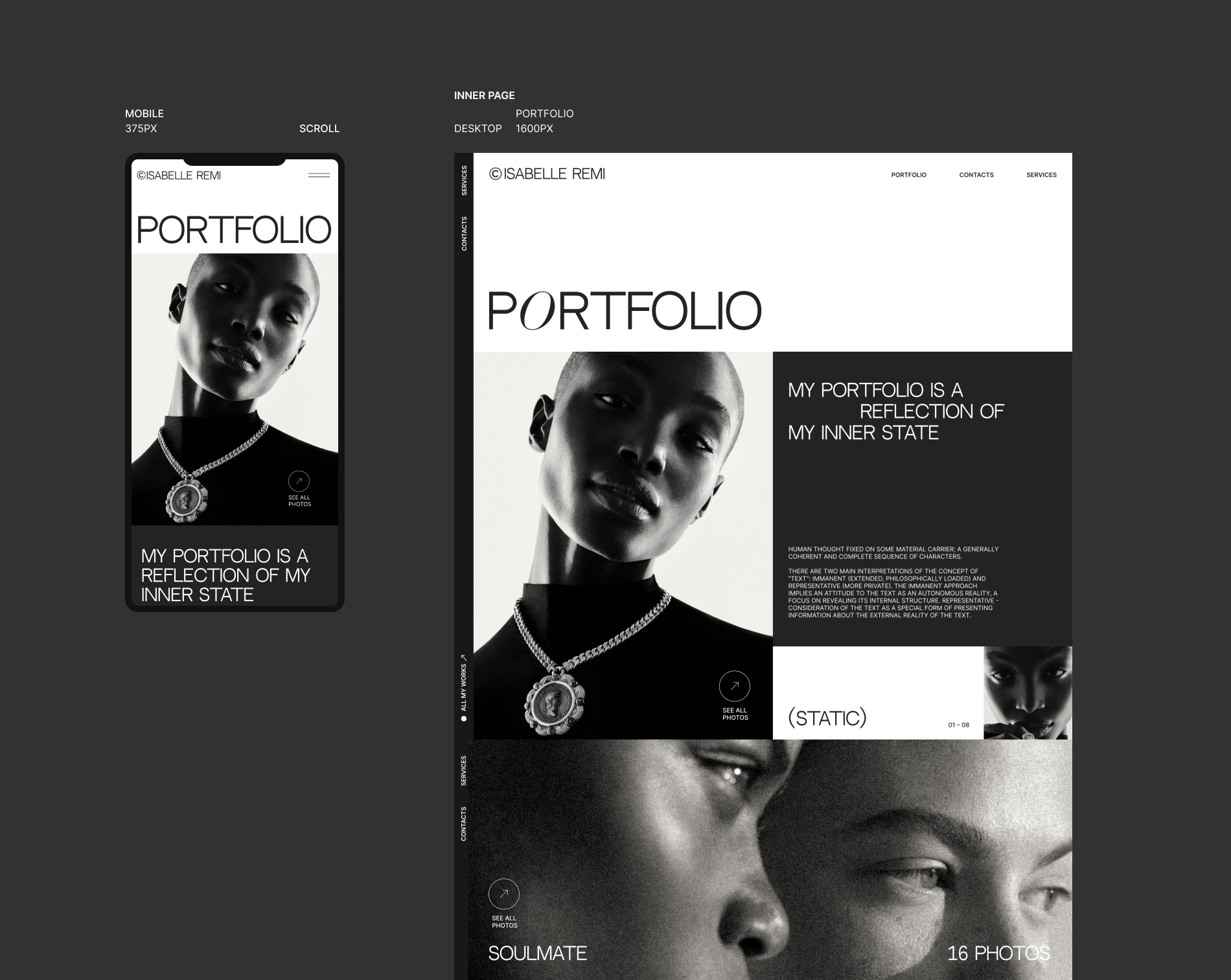 FASHION PHOTOGRAPHER ISABELLE REMI WEBDESIGN CONCEPT — Изображение №10 — Интерфейсы на Dprofile