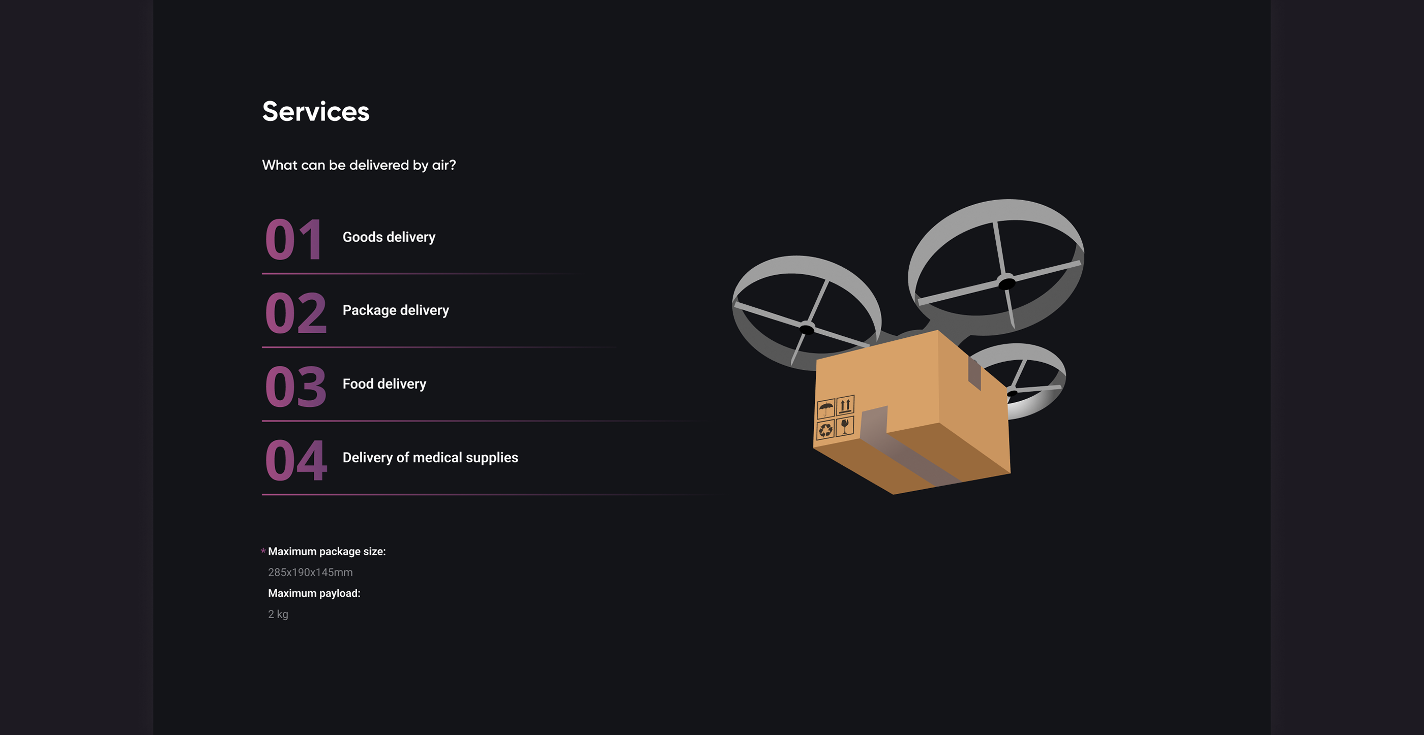 Drone Delivery - Landing page UX/UI — Изображение №8 — Интерфейсы, Брендинг, Графика на Dprofile