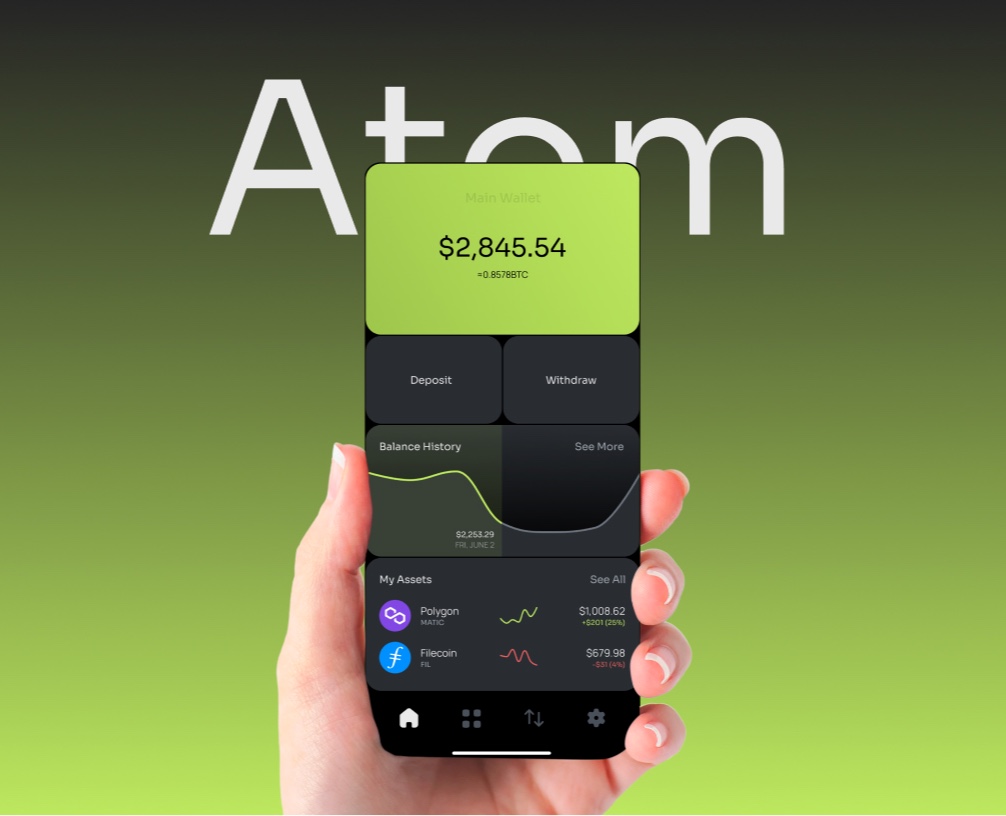Atom - MultiChain Crypto Wallet App UI — Интерфейсы, Брендинг, Графика на Dprofile