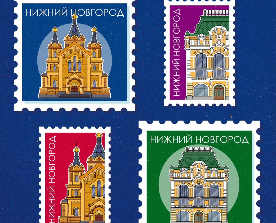 Архитектурная векторная иллюстрация. Почтовые марки — Иллюстрация, Графика на Dprofile