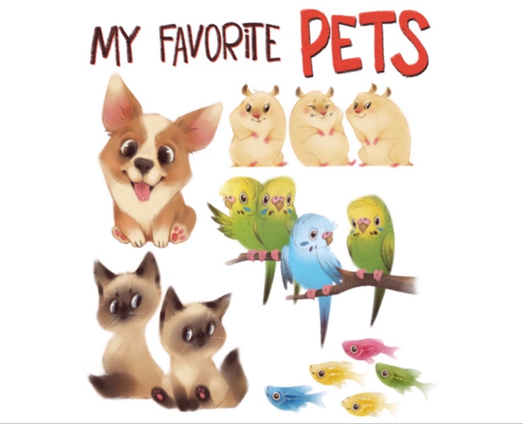 Design of cute pets for children's educational cards — Иллюстрация на Dprofile