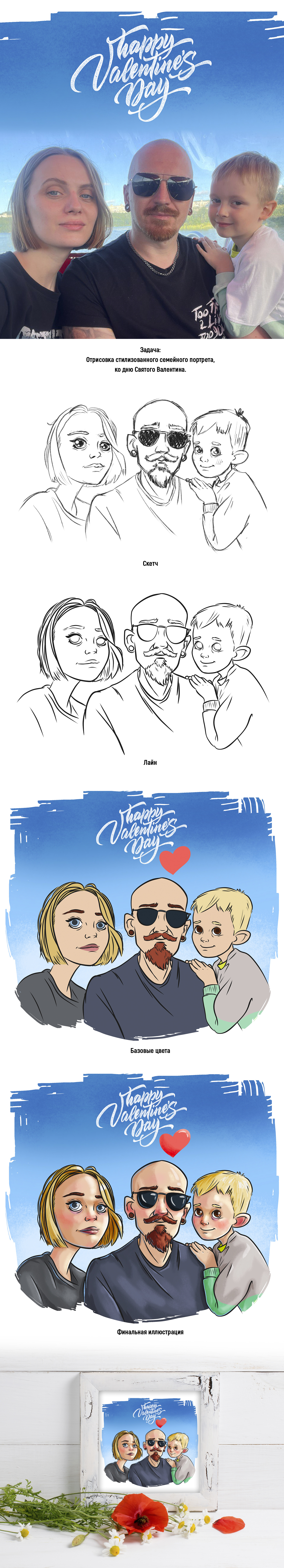Happy Valentine Day Family art — Изображение №1 — Иллюстрация на Dprofile