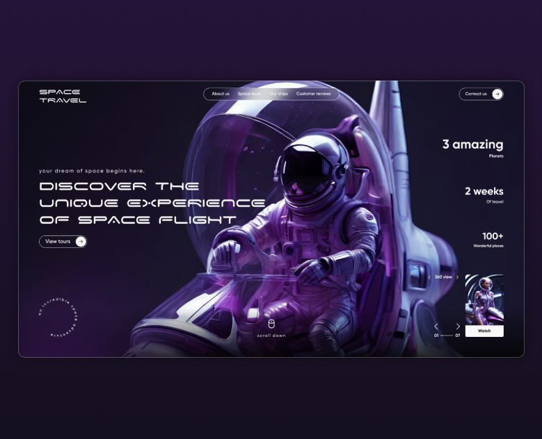 SpaceTravel Website Ui Landing Page — Интерфейсы на Dprofile